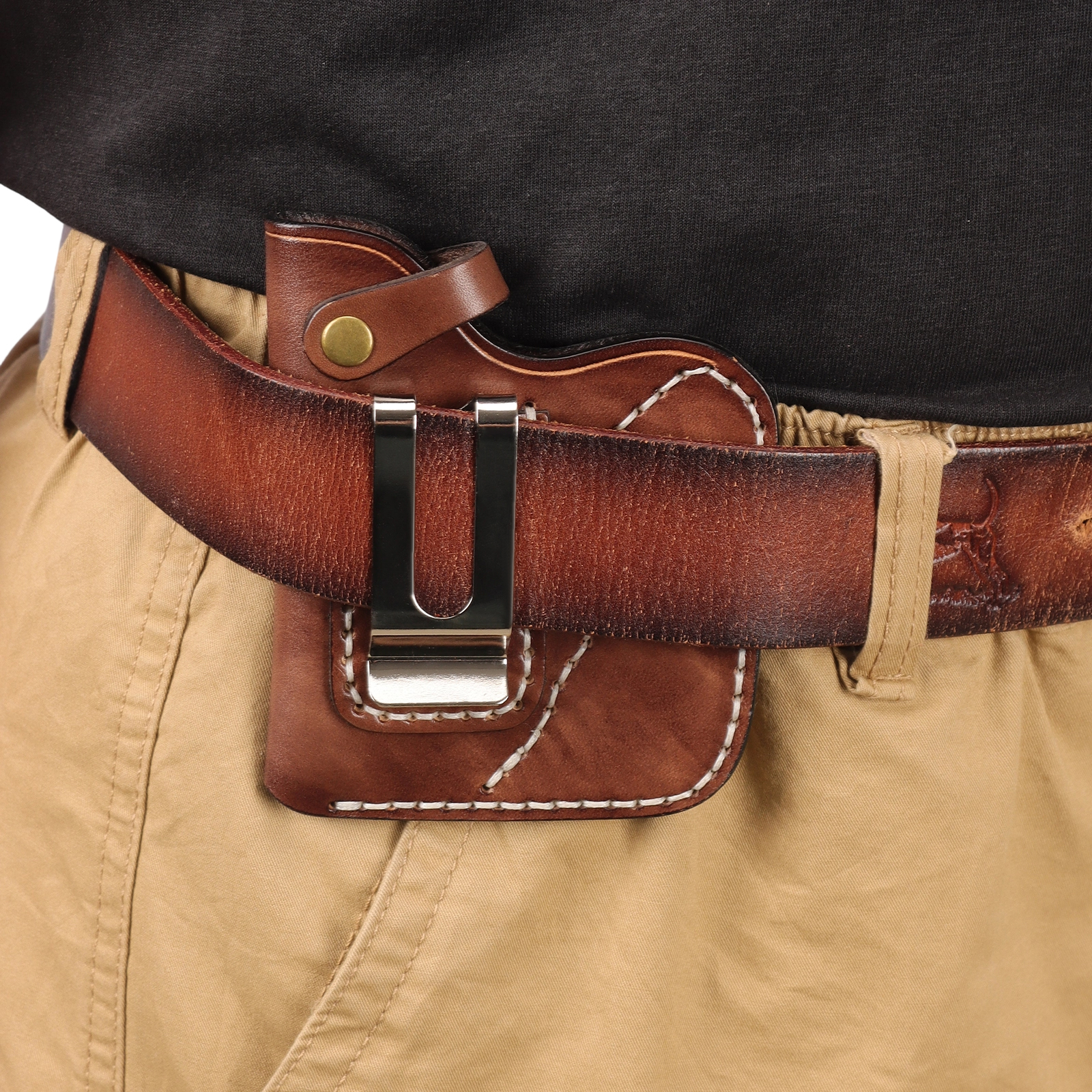TOURBON Vintage Top-Grain Leather Pocket Holster with Ammo Holder