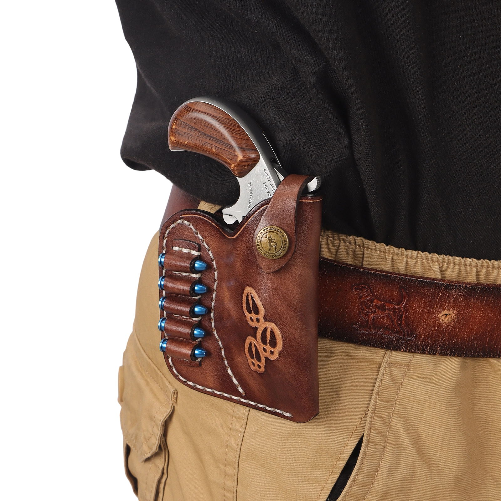 TOURBON Vintage Top-Grain Leather Pocket Holster with Ammo Holder