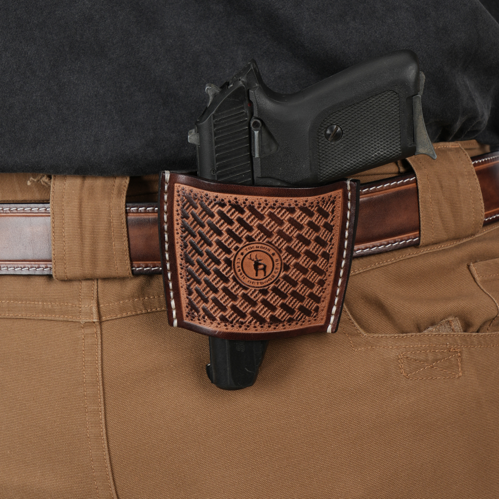 TOURBON Leather IWB OWB Pistol Holster Basket Weave Concealed Carry