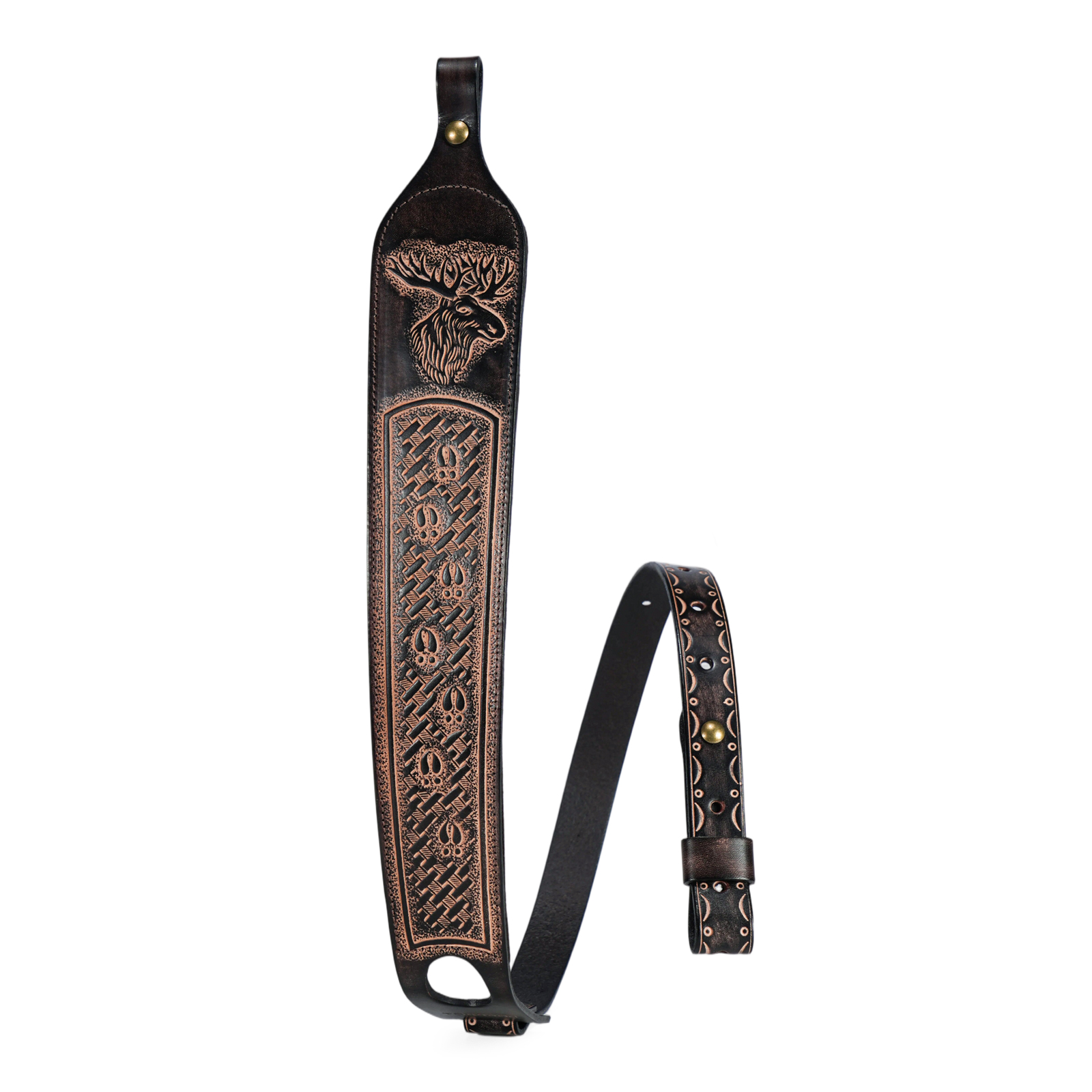 TOURBON Leather Rifle Sling Embossed Moose Pattern No Swivels