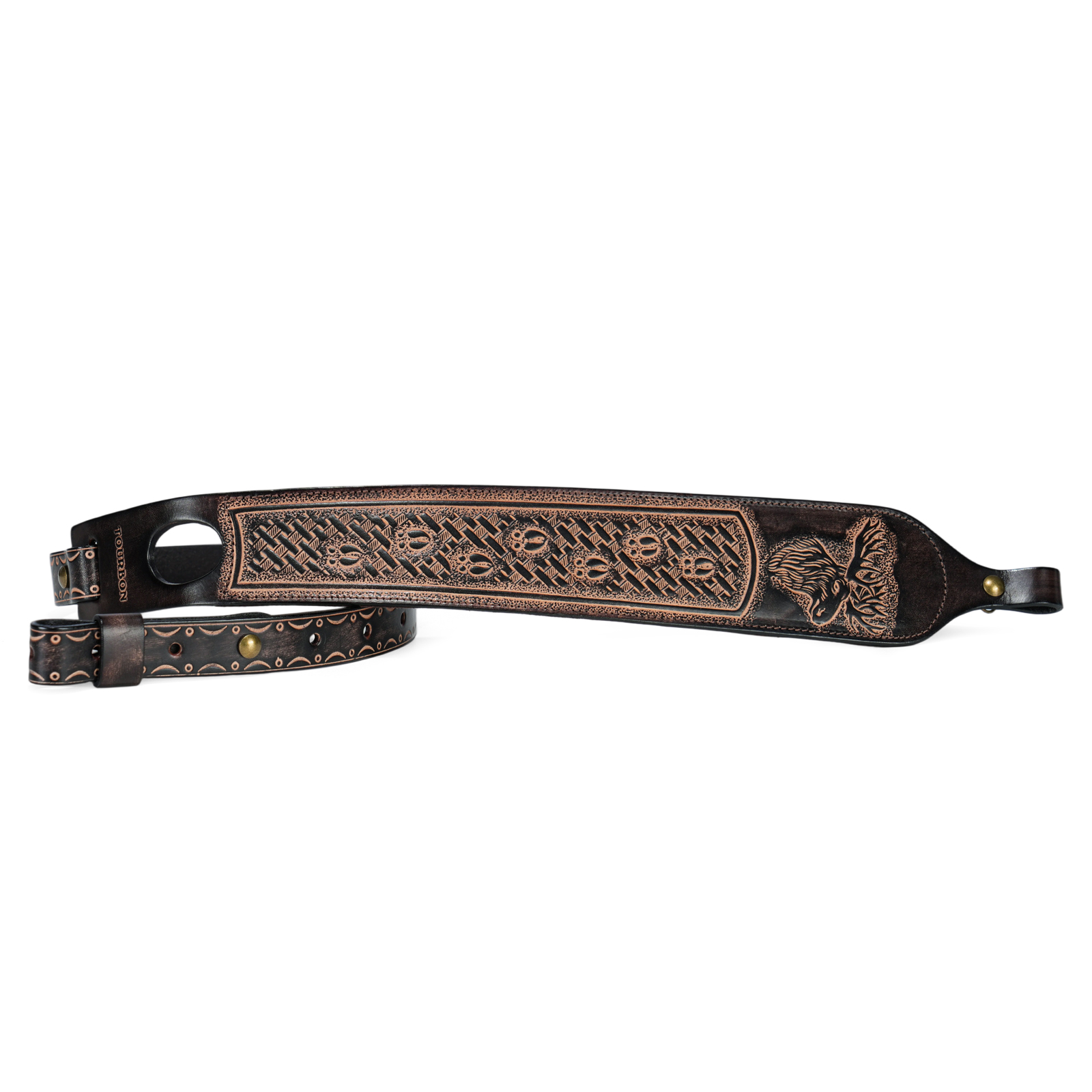 TOURBON Leather Rifle Sling Embossed Moose Pattern No Swivels