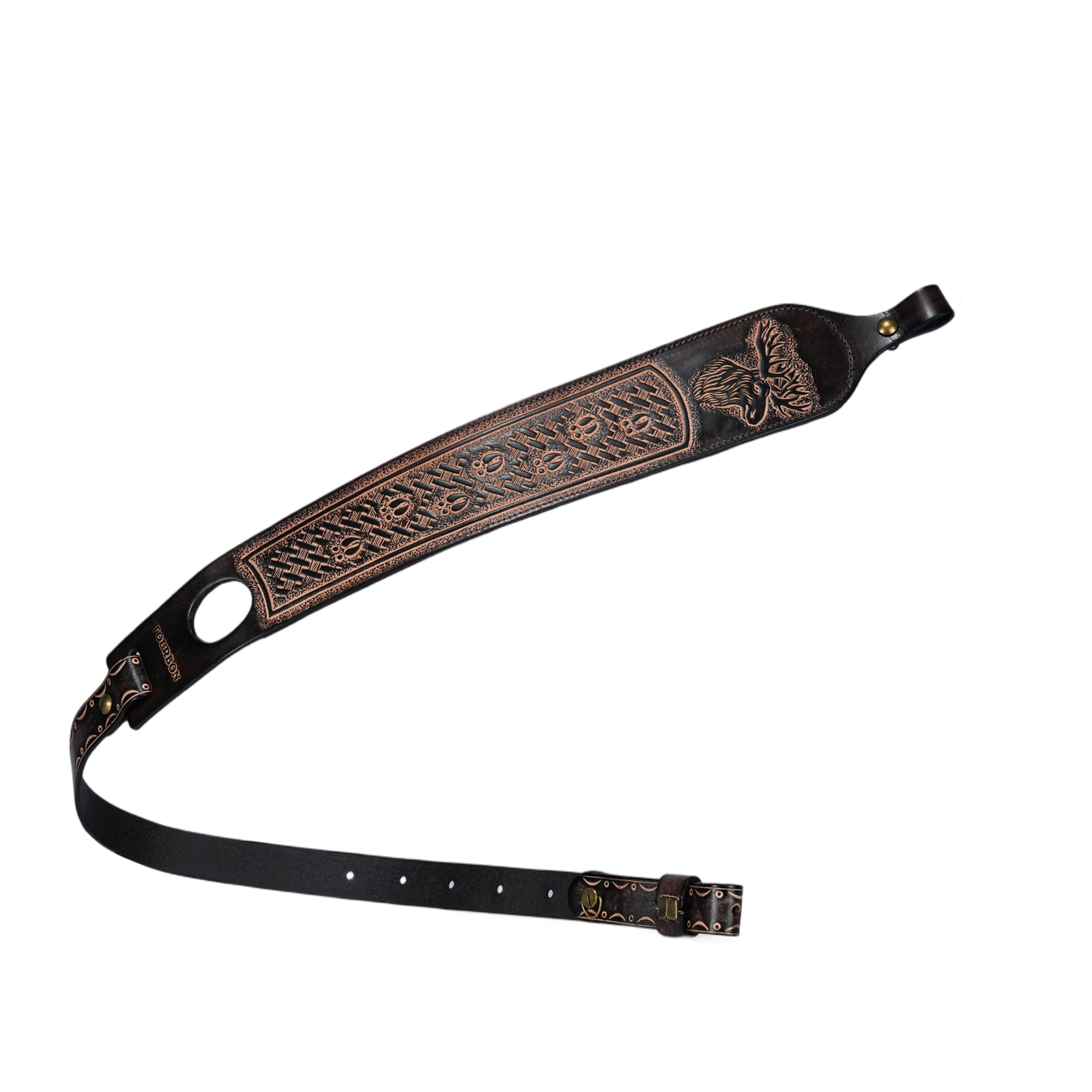 TOURBON Leather Rifle Sling Embossed Moose Pattern No Swivels
