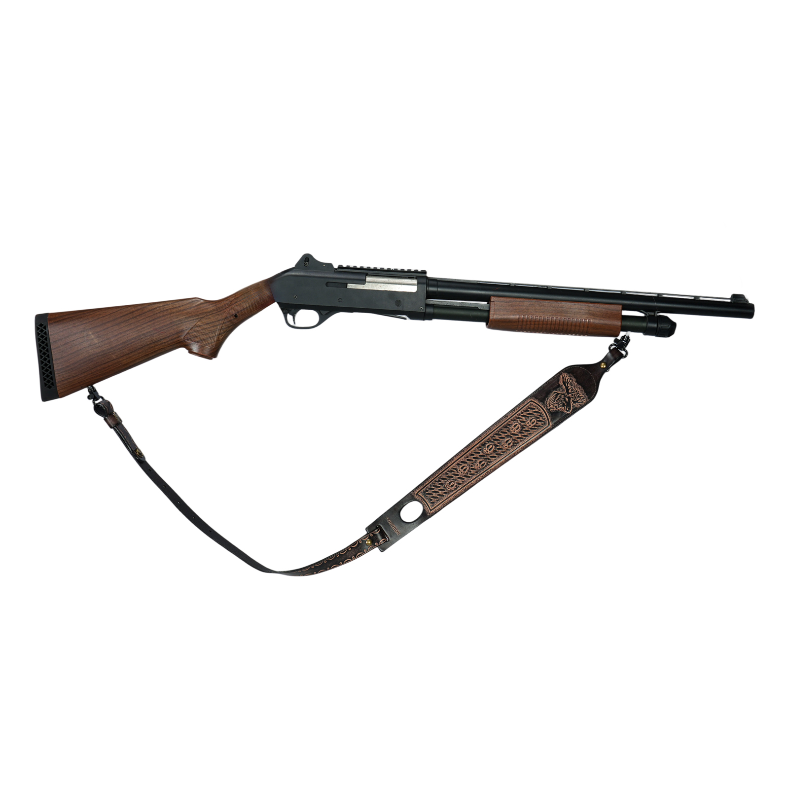 TOURBON Leather Rifle Sling Embossed Moose Pattern No Swivels