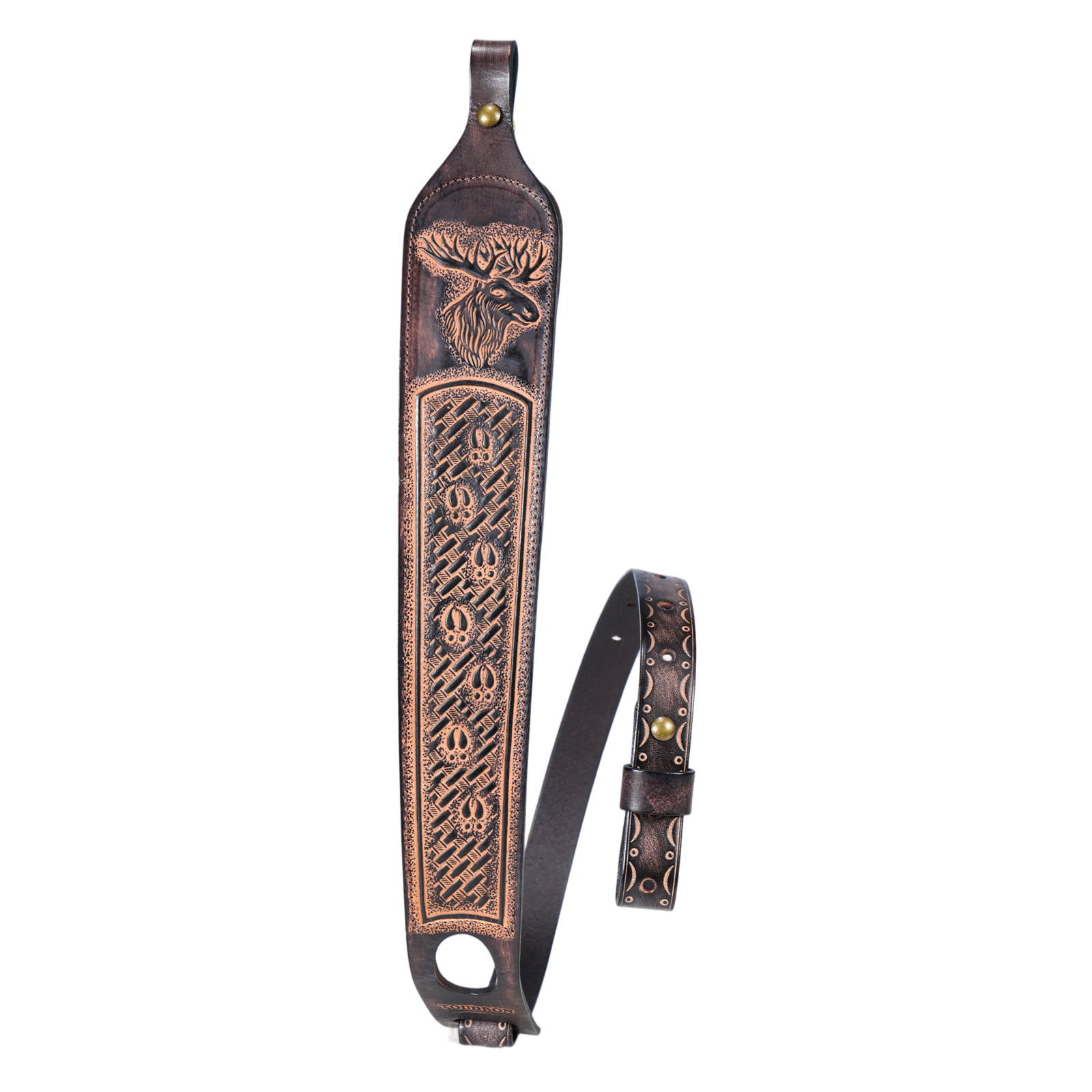 TOURBON Leather Rifle Sling Embossed Moose Pattern 