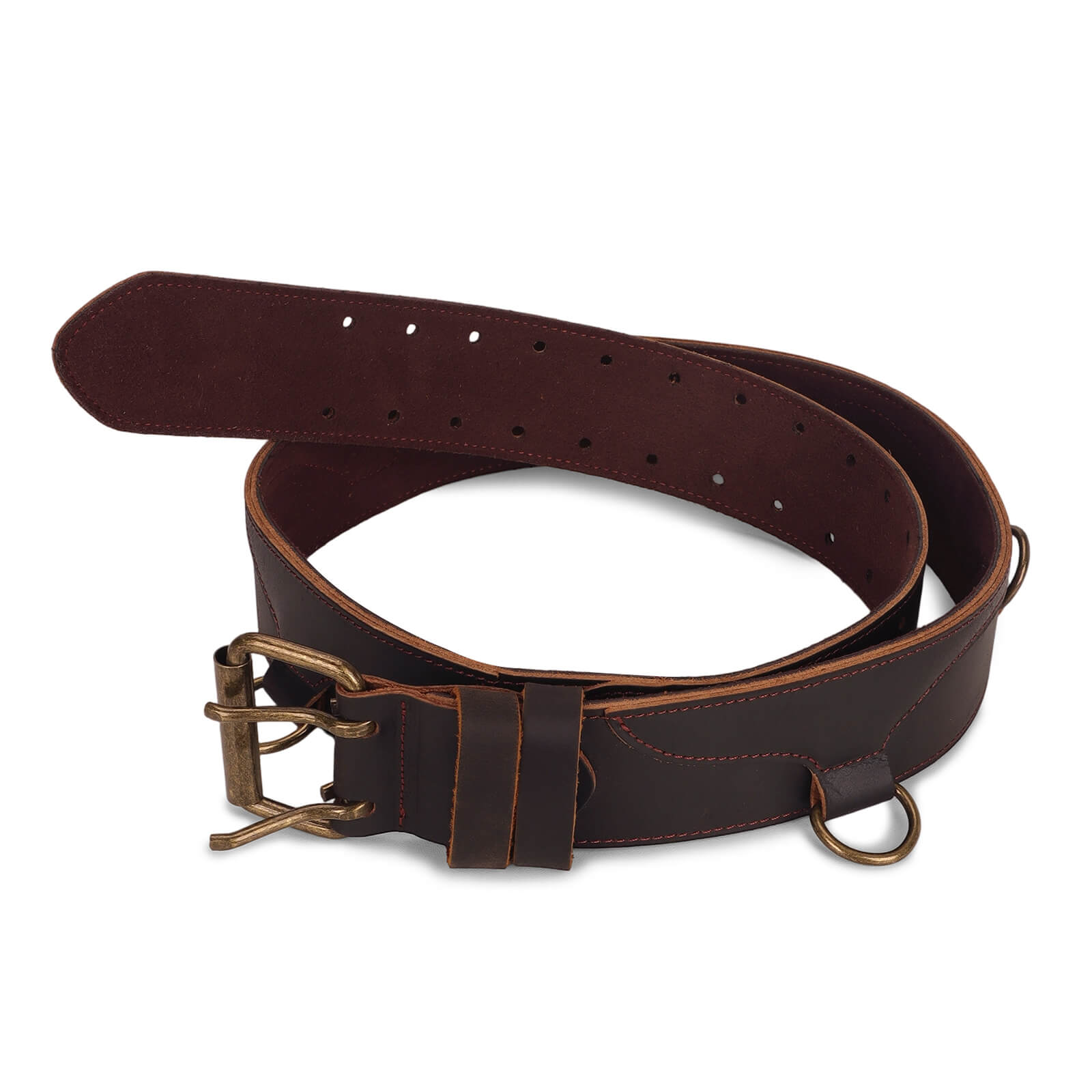 Tourbon Premium Full Grain Leather Work Tool Belt with Padded Support & 5 D-Rings, Adjustable 35"-49"