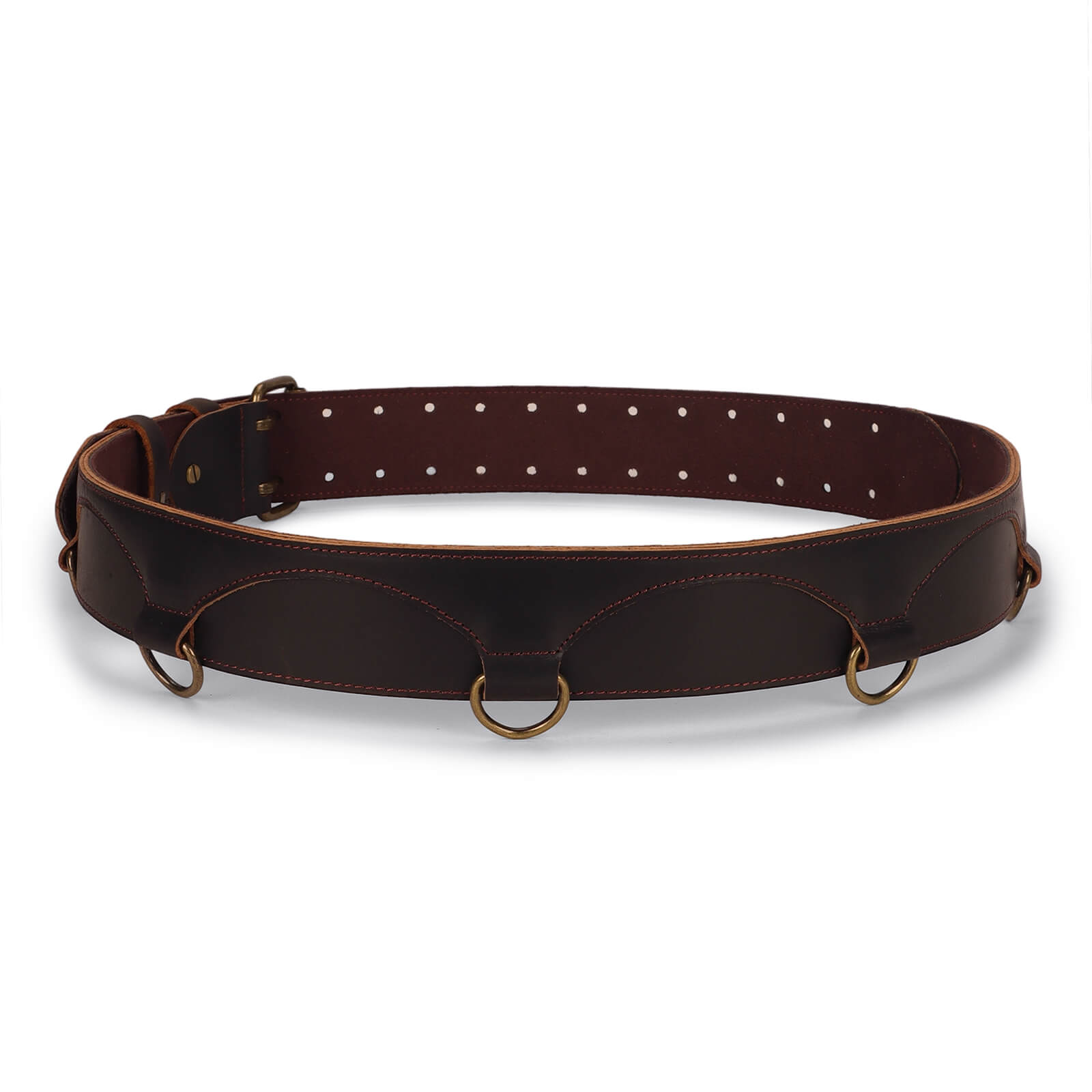 Tourbon Premium Full Grain Leather Work Tool Belt with Padded Support & 5 D-Rings, Adjustable 35"-49"