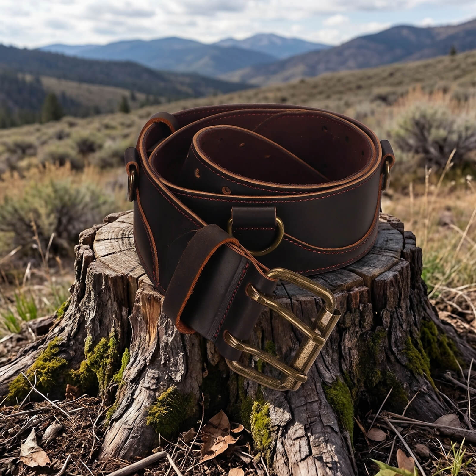 Tourbon Premium Full Grain Leather Work Tool Belt with Padded Support & 5 D-Rings, Adjustable 35"-49"