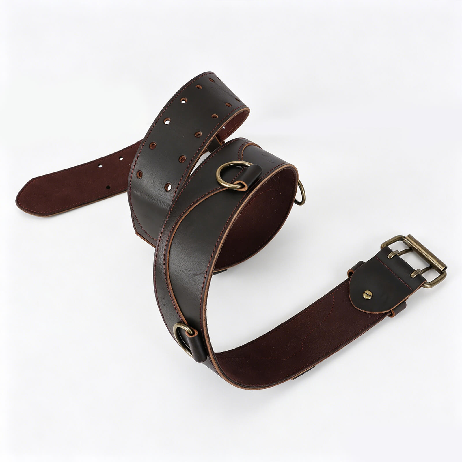Tourbon Premium Full Grain Leather Work Tool Belt with Padded Support & 5 D-Rings, Adjustable 35"-49"