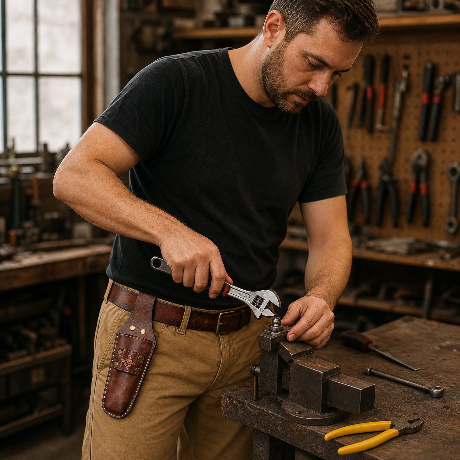TOURBON Genuine Leather Wrench Holster Pliers