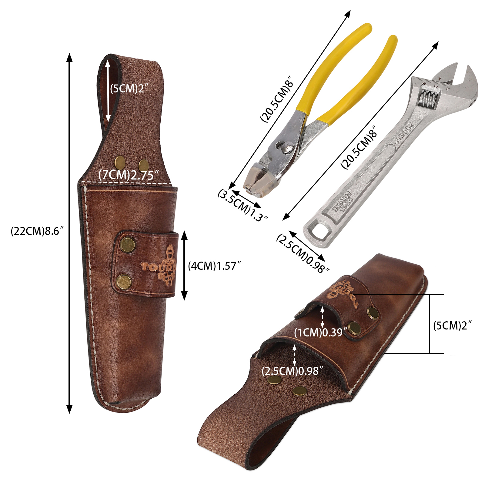 TOURBON Genuine Leather Wrench Holster Pliers