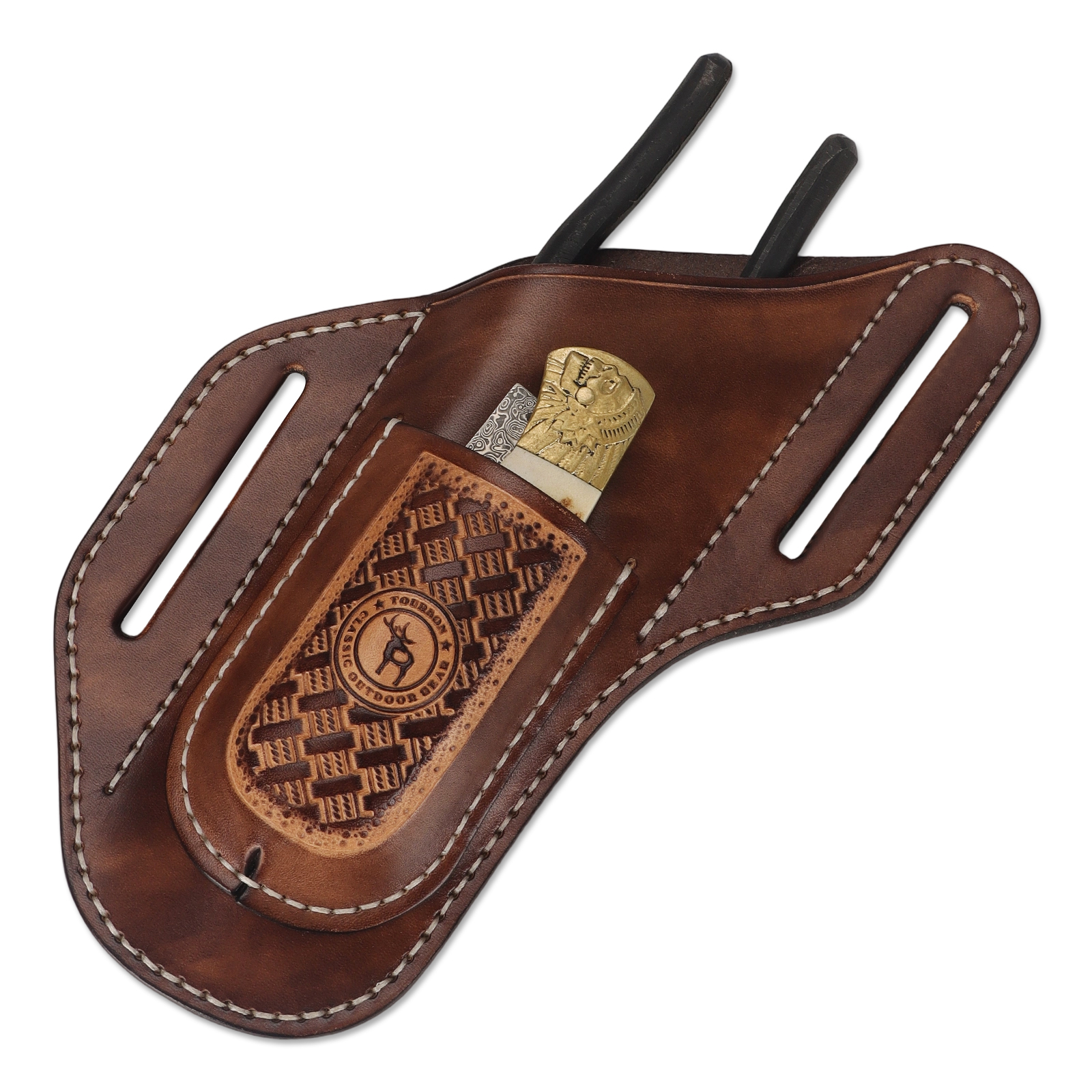 Tourbon Genuine Leather Pliers and Knife Sheath, Multitool Holster Carrier