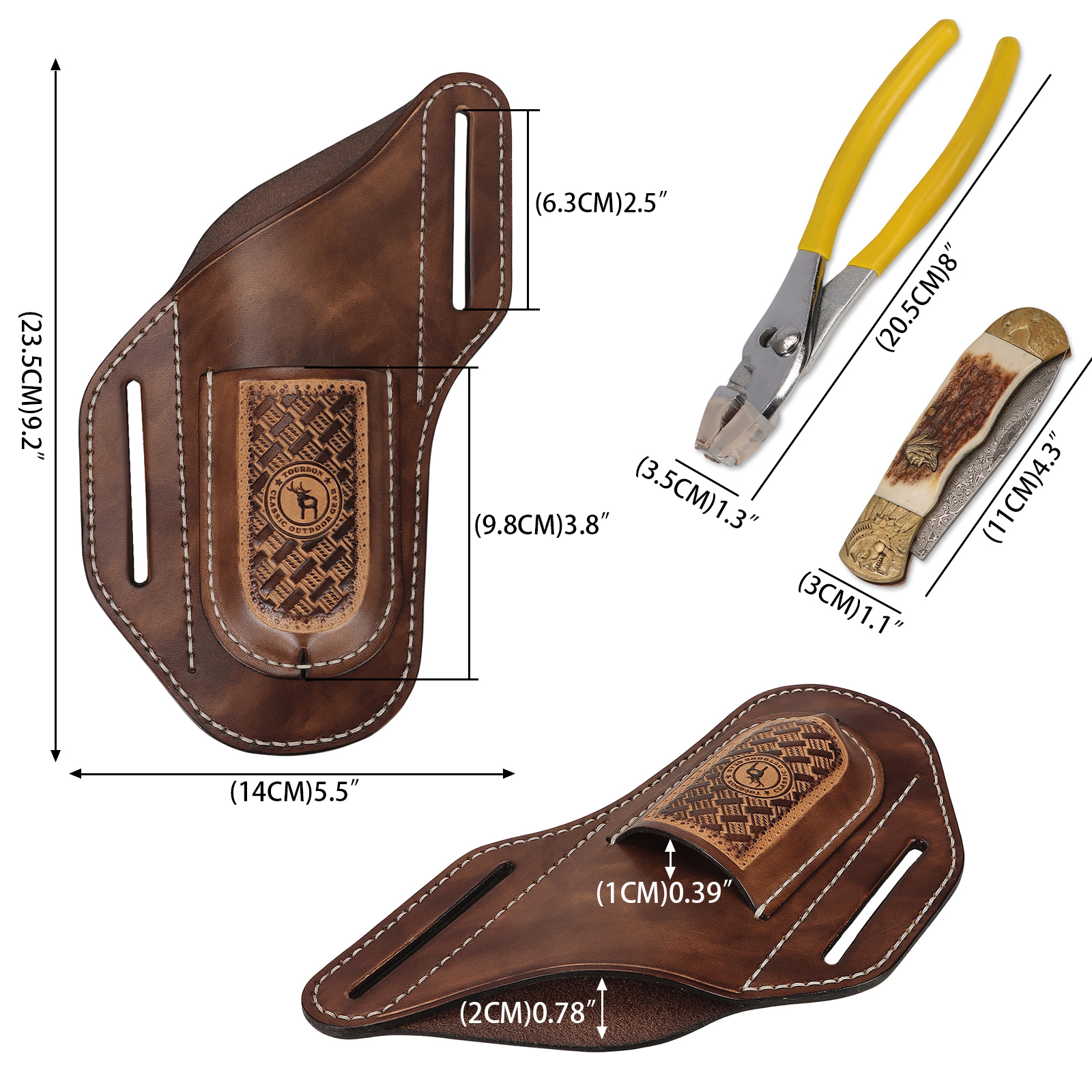 Tourbon Genuine Leather Pliers and Knife Sheath, Multitool Holster Carrier