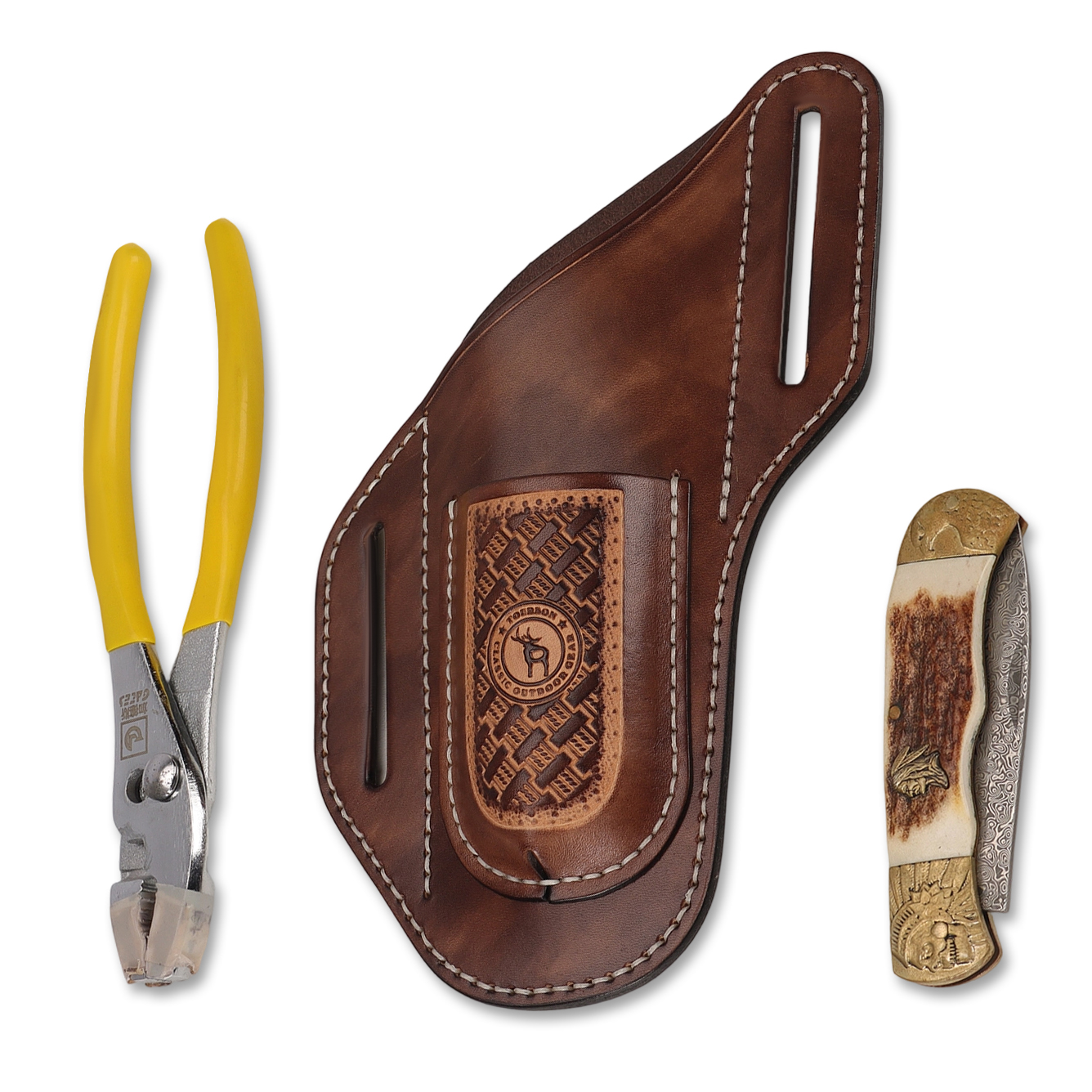 Tourbon Genuine Leather Pliers and Knife Sheath, Multitool Holster Carrier