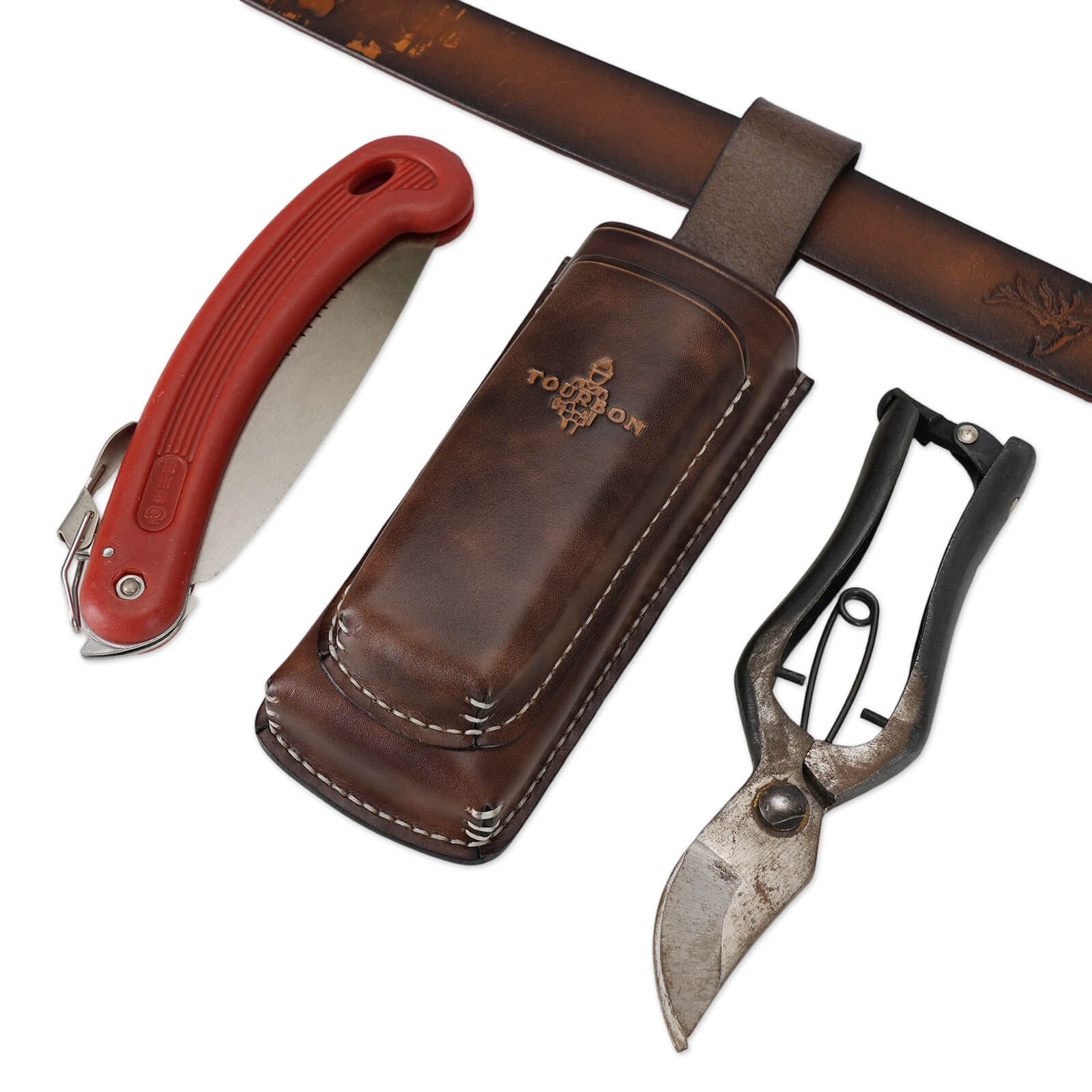 Tourbon 2-in-1 Leather Dual Tool Holster for Shears & Saws