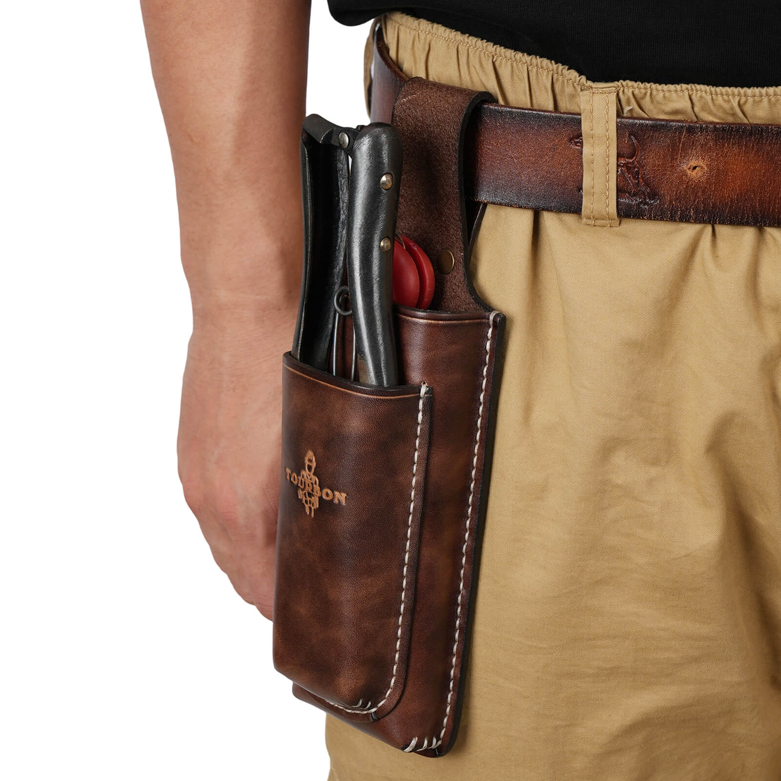 Tourbon 2-in-1 Leather Dual Tool Holster for Shears & Saws