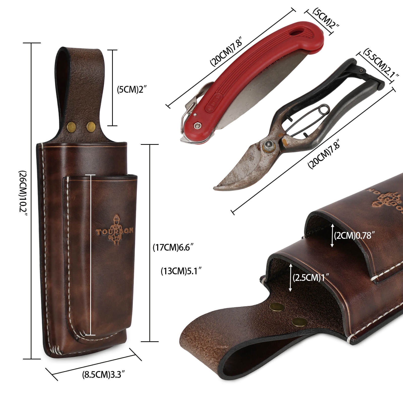 Tourbon 2-in-1 Leather Dual Tool Holster for Shears & Saws