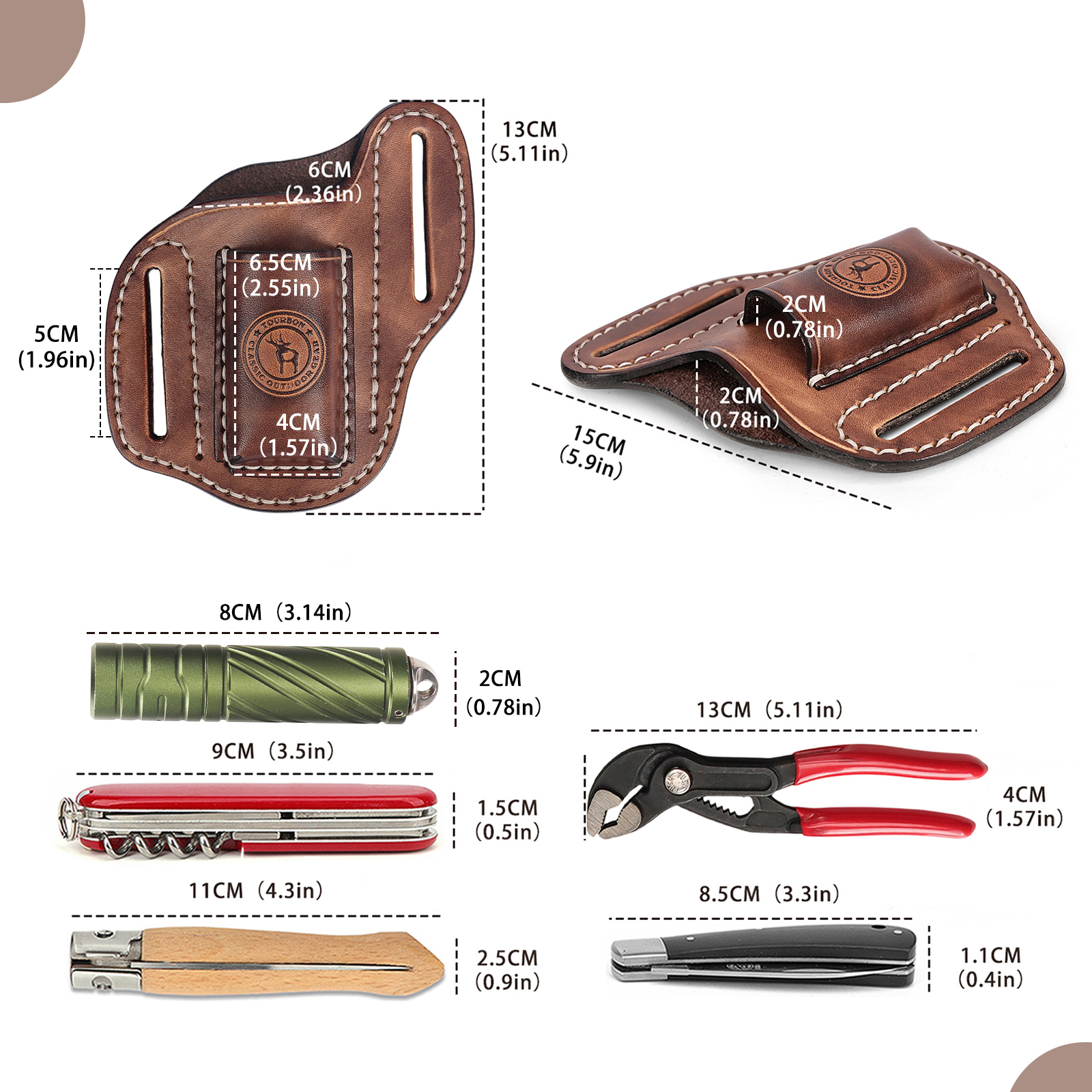 TOURBON Leather Pliers Sheath and Trapper Knife Pouch
