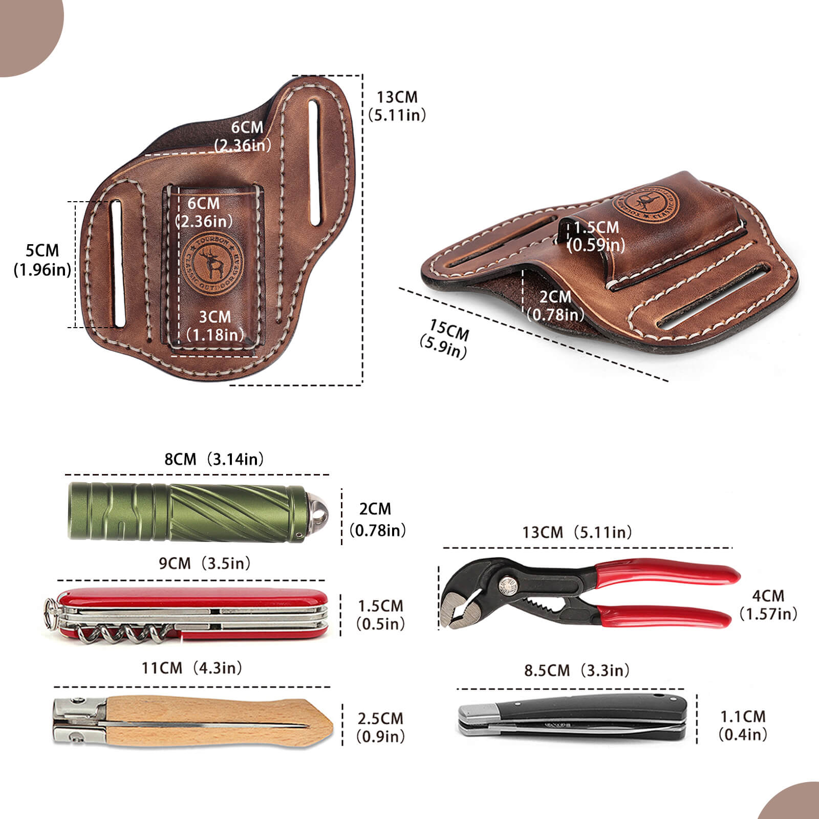 Leather Pliers Sheath and Trapper Knife Pouch