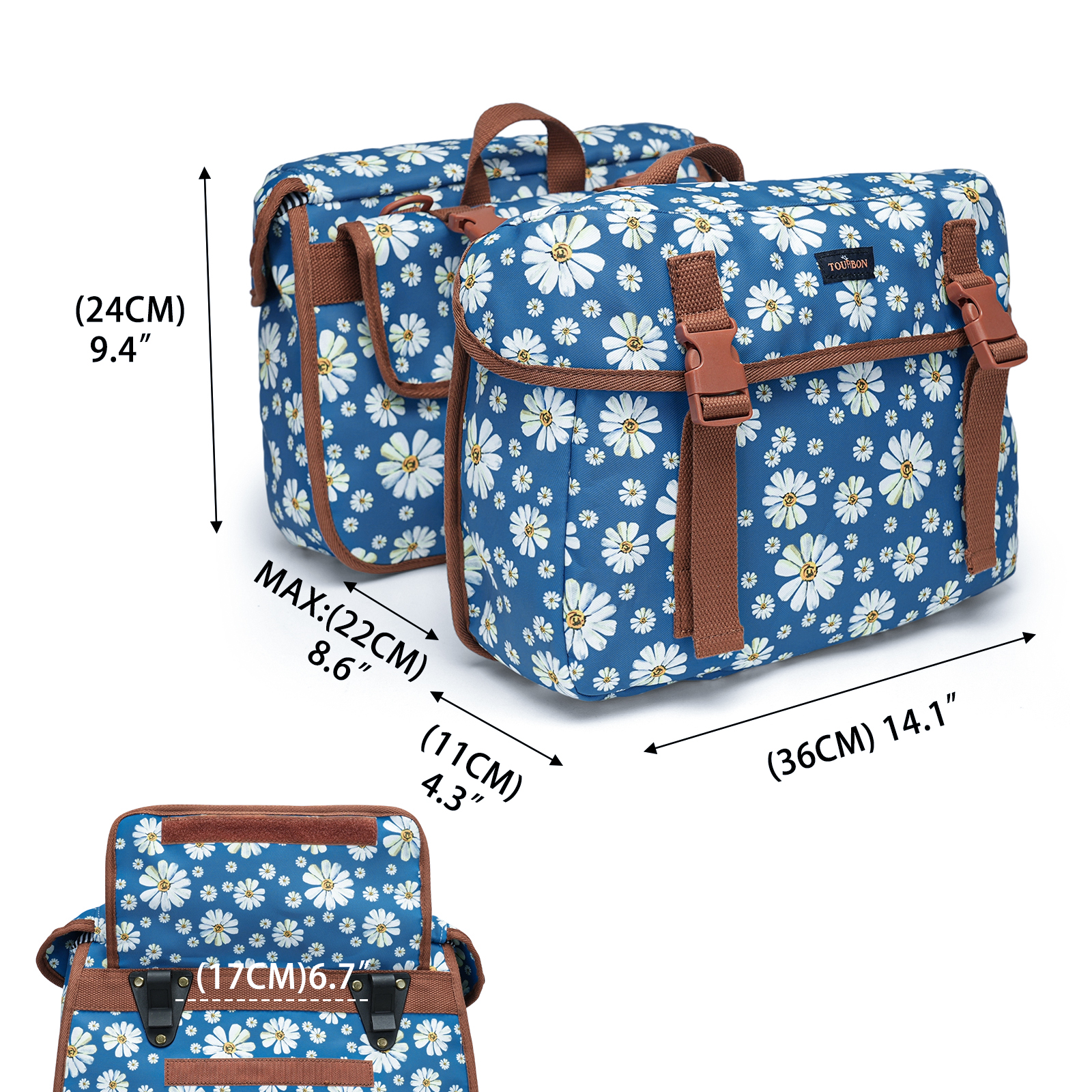 Tourbon 24L Bike Pannier Bag with Flap Buckle Shoulder Strap