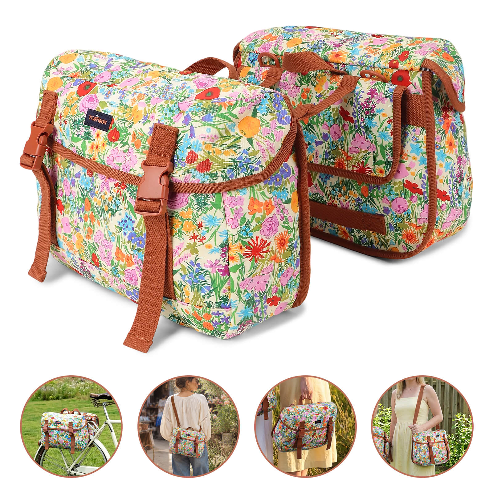 Tourbon 24L Bike Pannier Bag with Flap Buckle Shoulder Strap