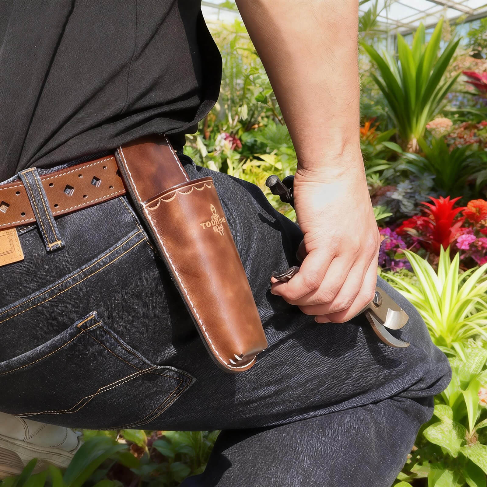 Tourbon Leather Gardening Pruner Sheath with Belt Clip 