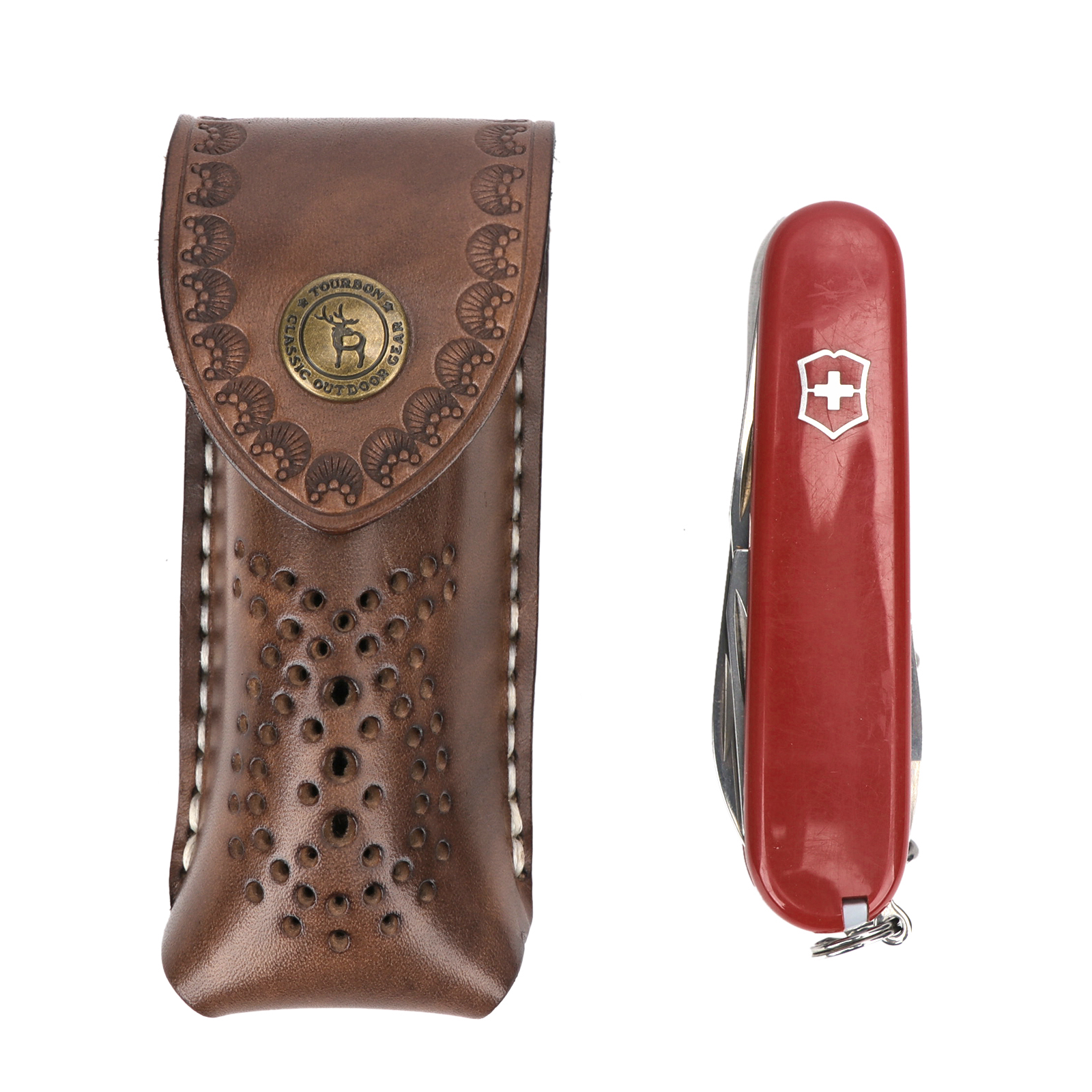TOURBON Leather Folding Knife Pouch Clip on Pocket Tool Holder 