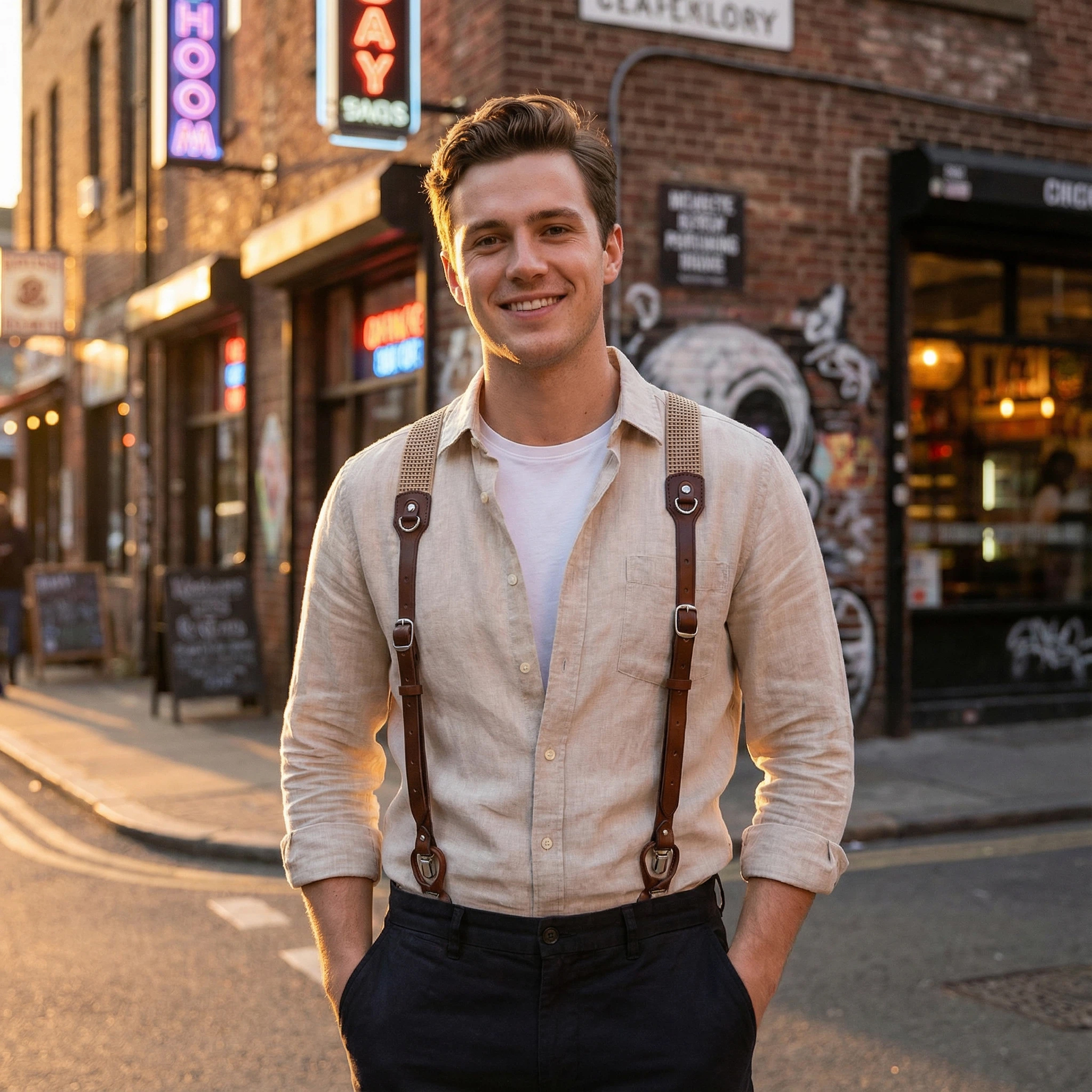 TOURBON Western Leather Mens Suspenders X Back Design