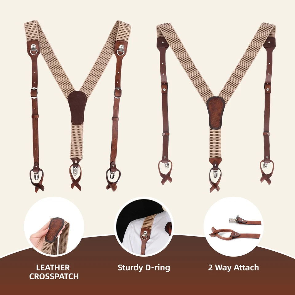 Leather Mens Suspenders X Back Design