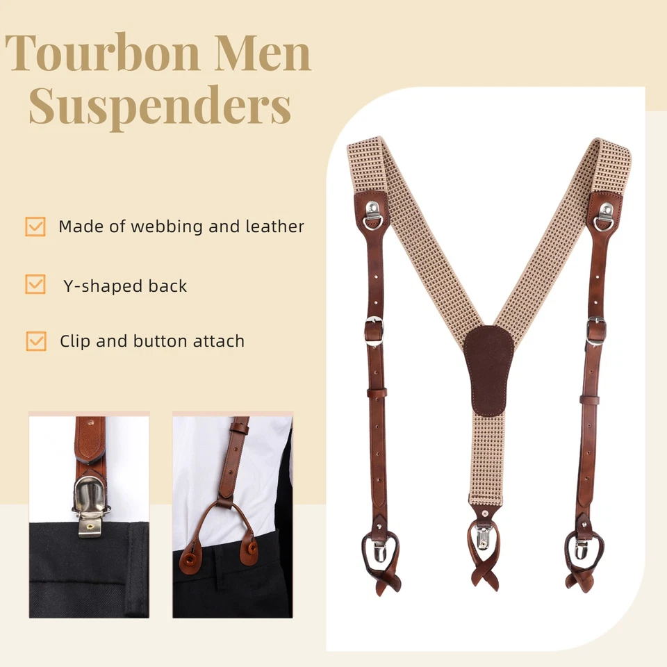 TOURBON Western Leather Mens Suspenders X Back Design