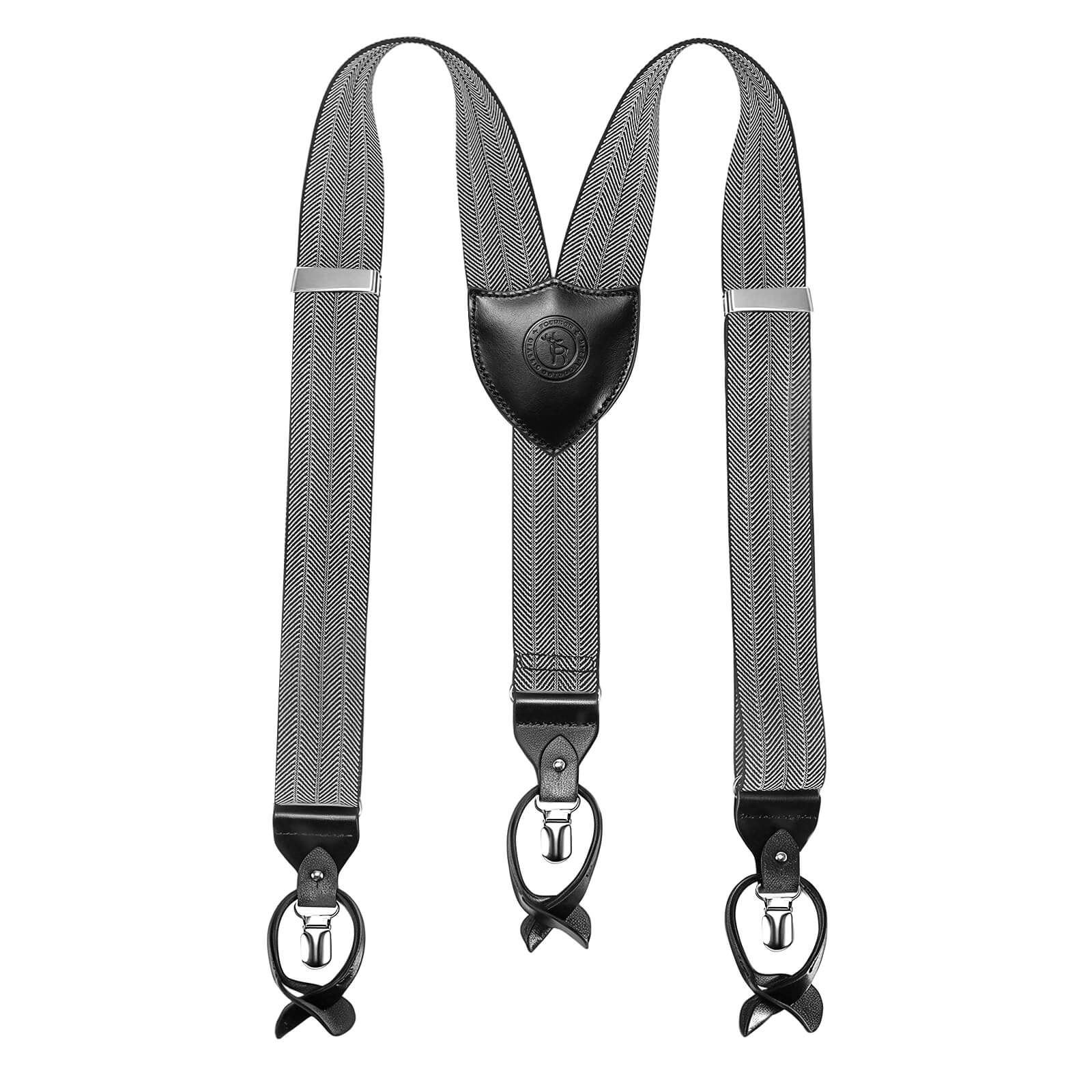 TOURBON Leather Convertible Suspenders with Interchangeable Clips