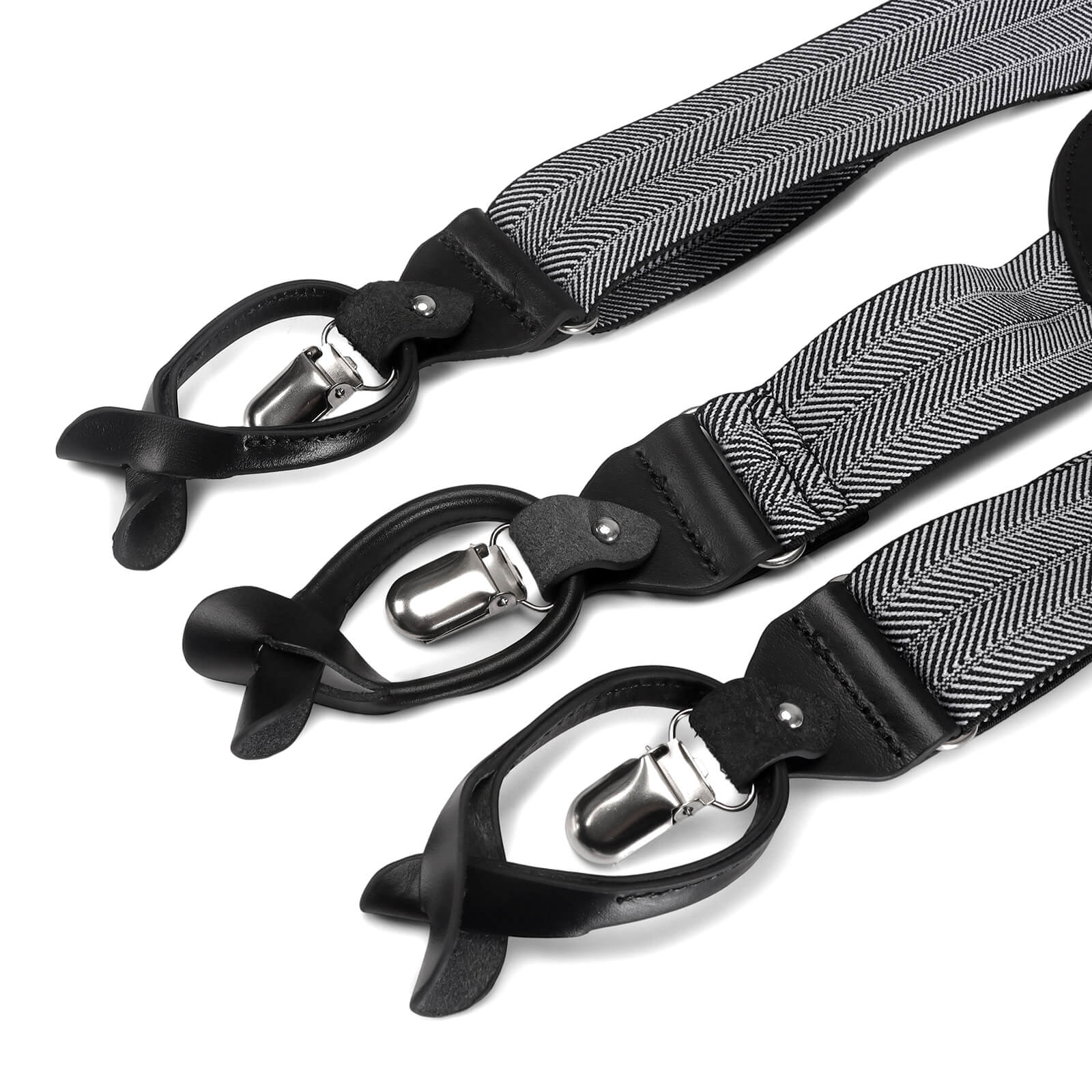 TOURBON Leather Convertible Suspenders with Interchangeable Clips