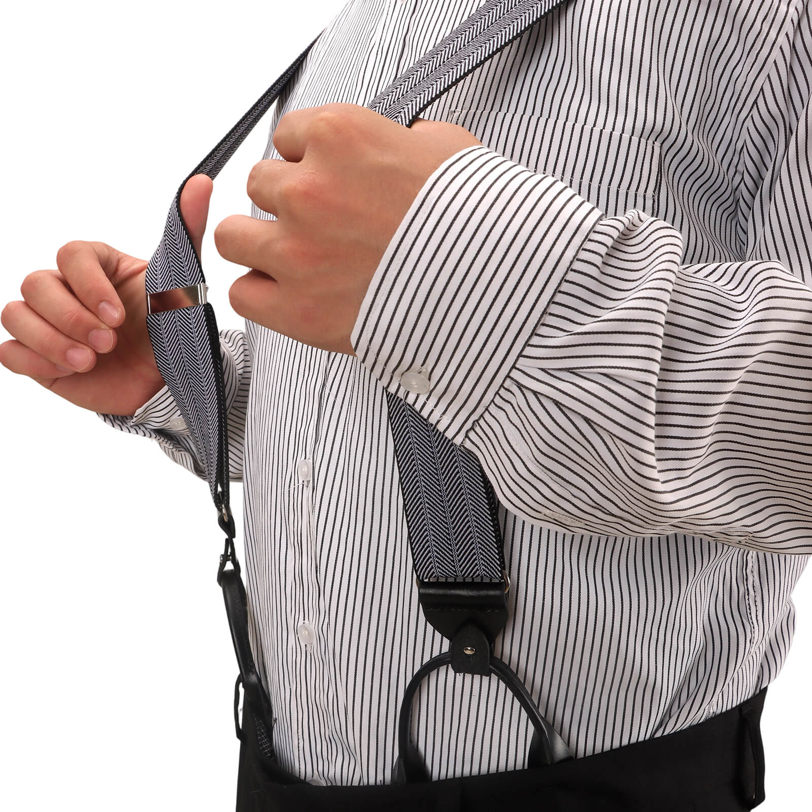 TOURBON Leather Convertible Suspenders with Interchangeable Clips