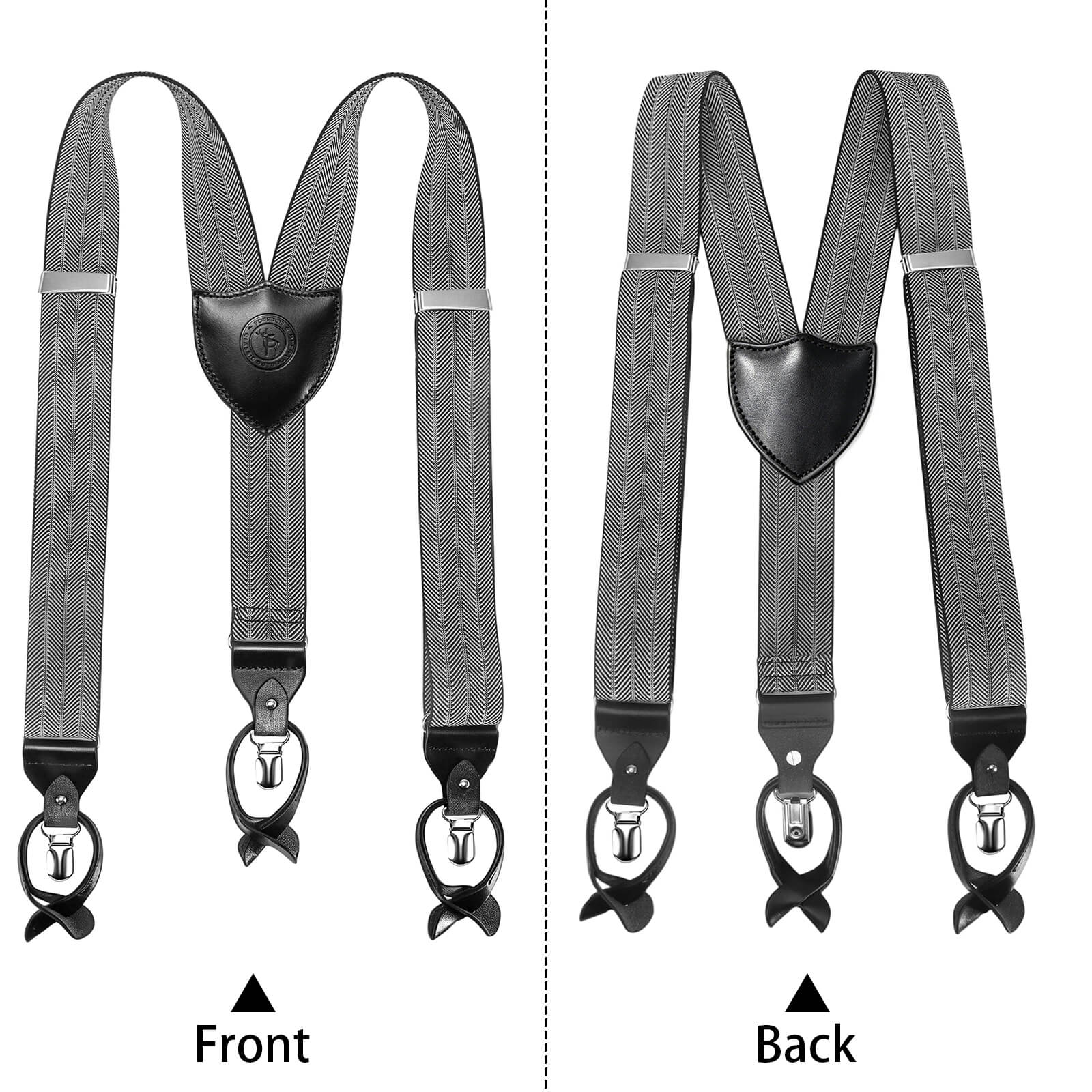 TOURBON Leather Convertible Suspenders with Interchangeable Clips