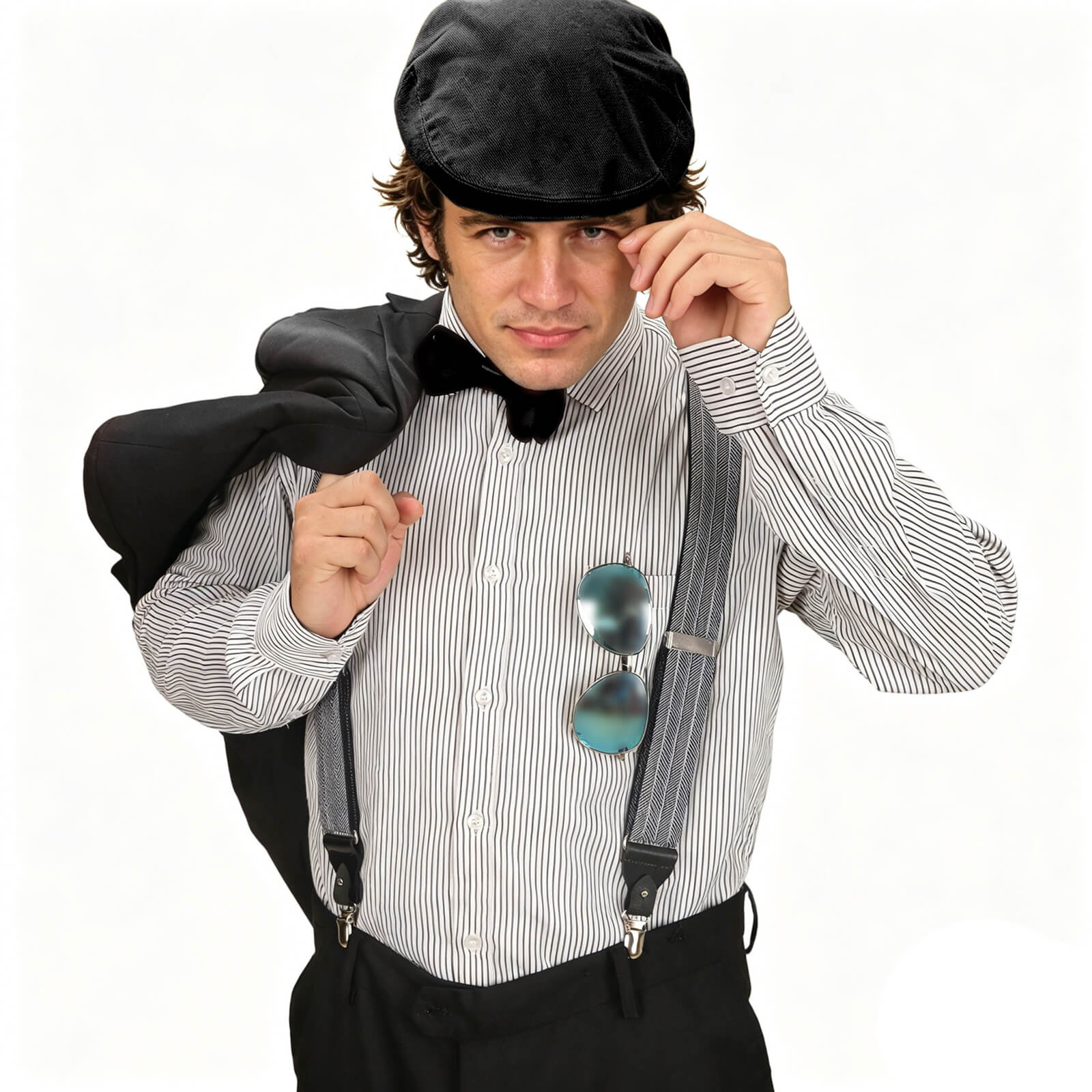 TOURBON Leather Convertible Suspenders with Interchangeable Clips