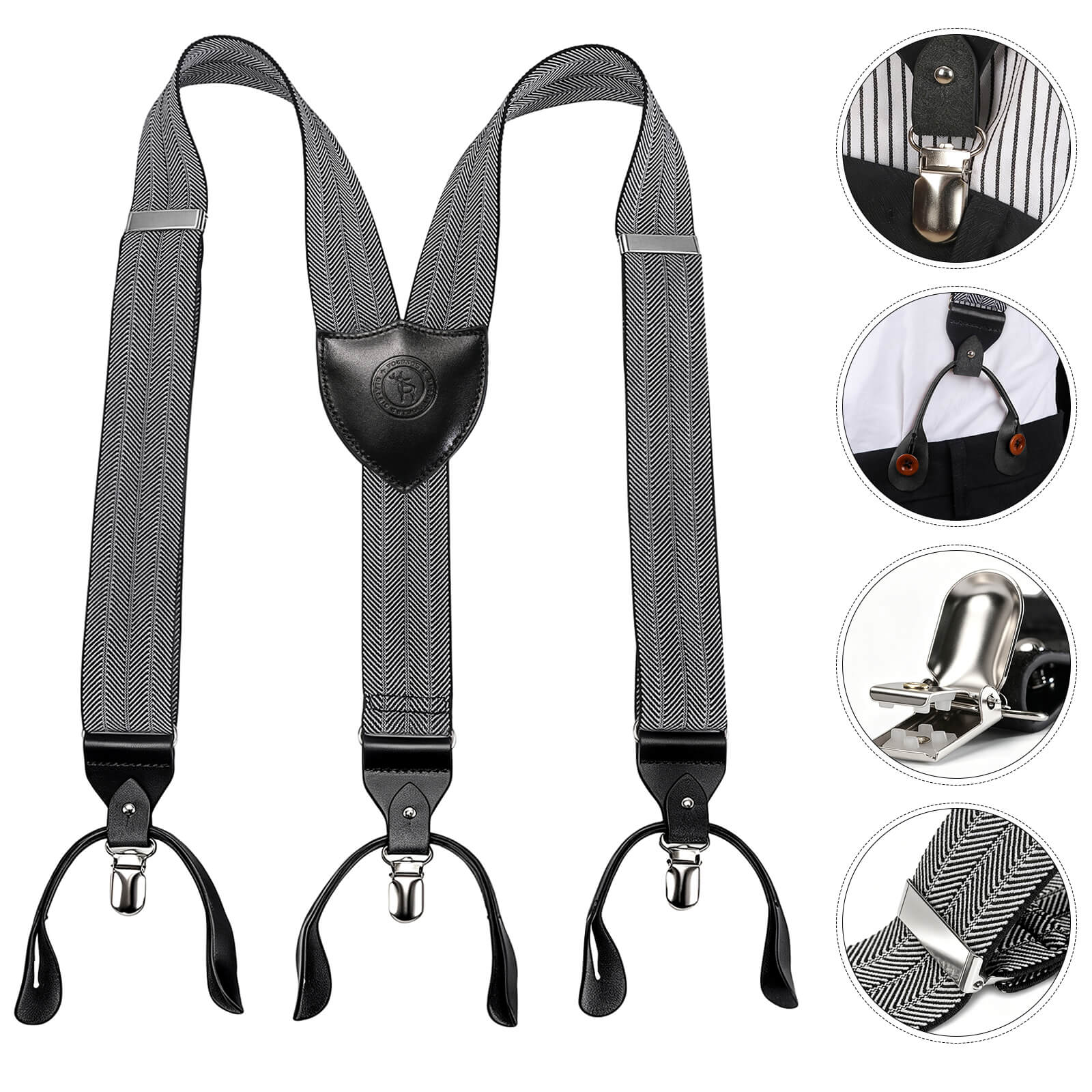 TOURBON Leather Convertible Suspenders with Interchangeable Clips