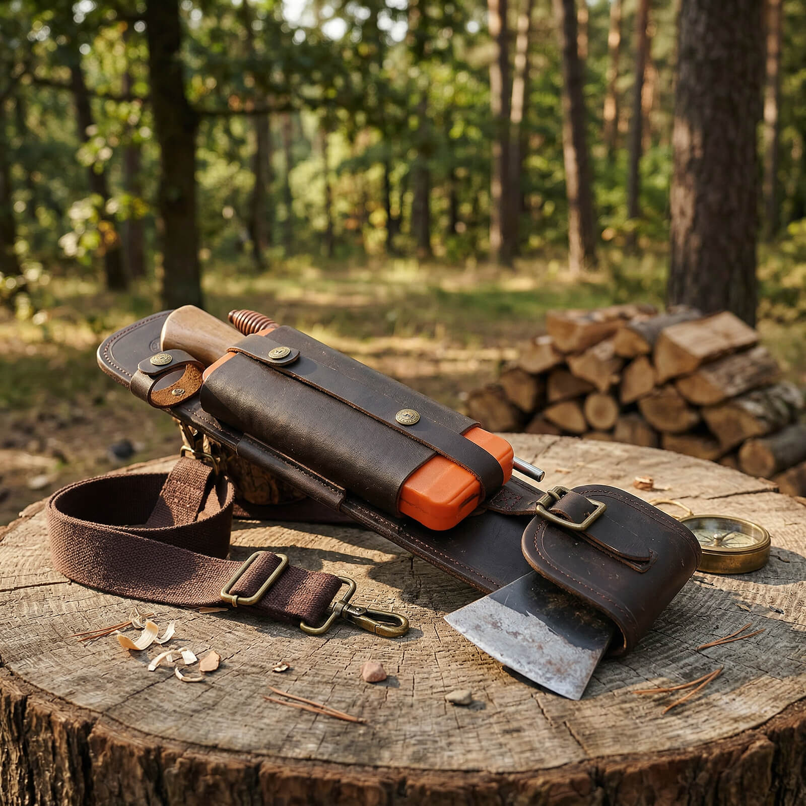 Tourbon Leather Axe Shoulder Bag & Saw Sling