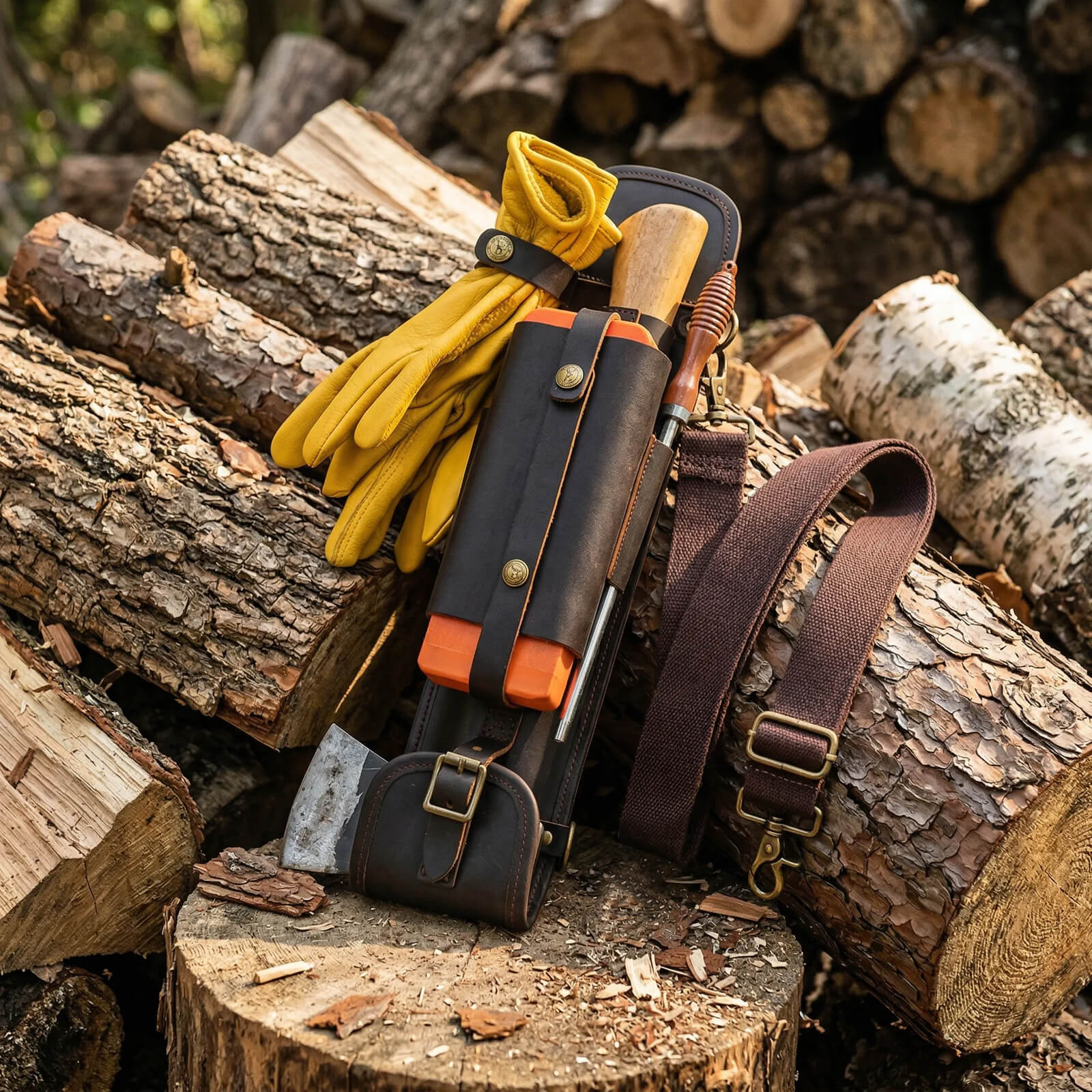Tourbon Leather Axe Shoulder Bag & Saw Sling