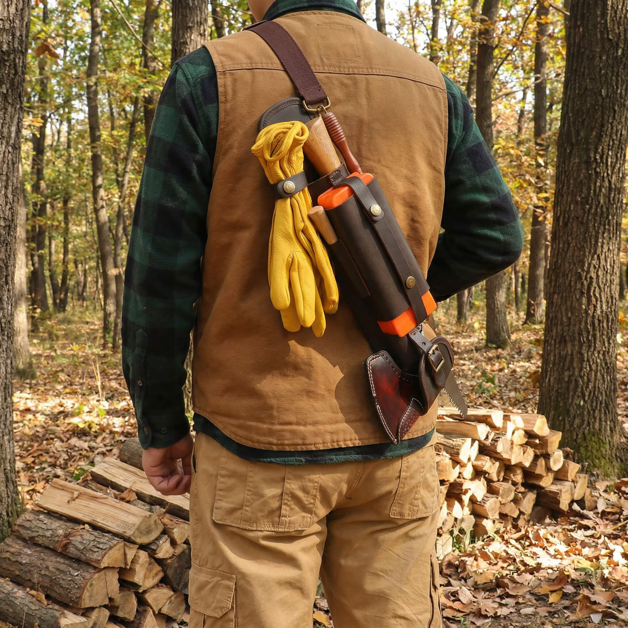 Tourbon Leather Axe Shoulder Bag & Saw Sling
