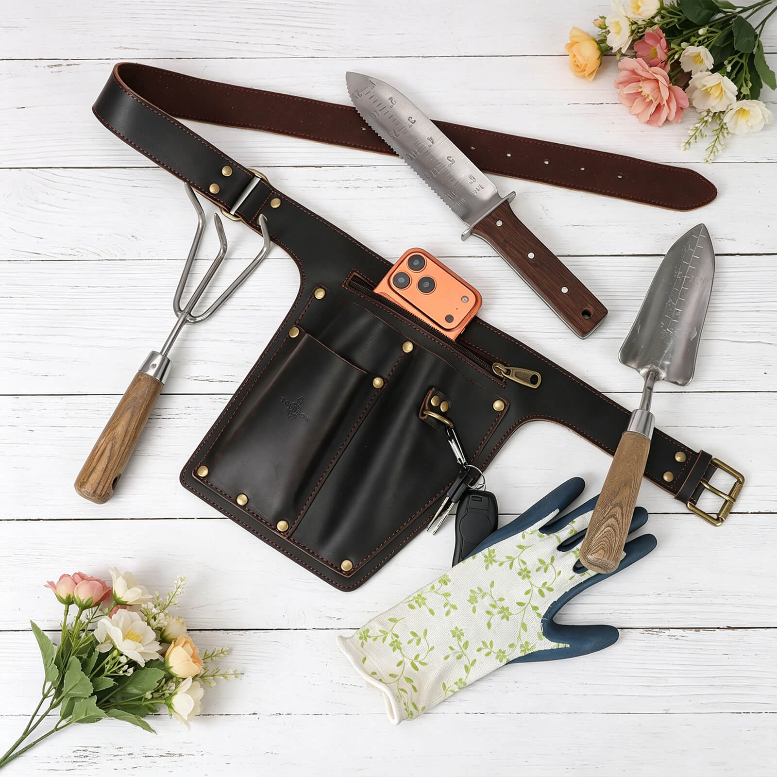Tourbon Leather Gardening Tool Belt for Gardeners, Farmers & DIY