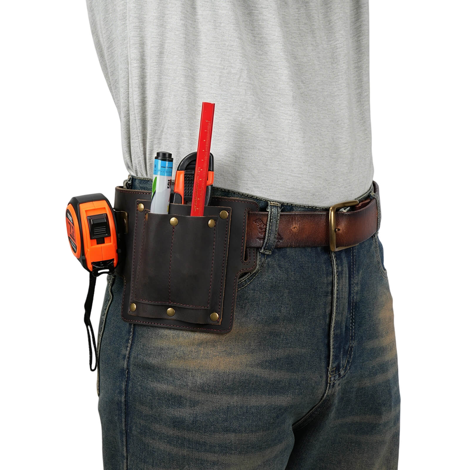 Tourbon 4-in-1 Full Grain Leather Tool Pouch - Heavy Duty Belt Utility Bag