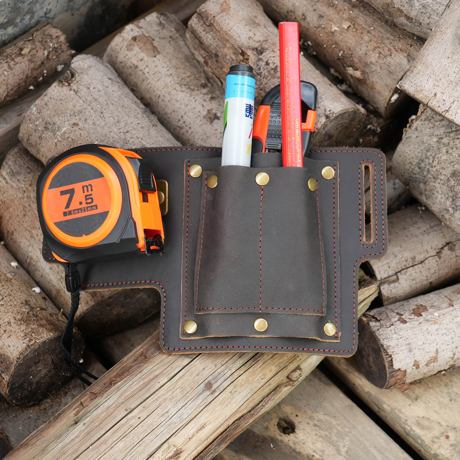 Tourbon 4-in-1 Full Grain Leather Tool Pouch - Heavy Duty Belt Utility Bag