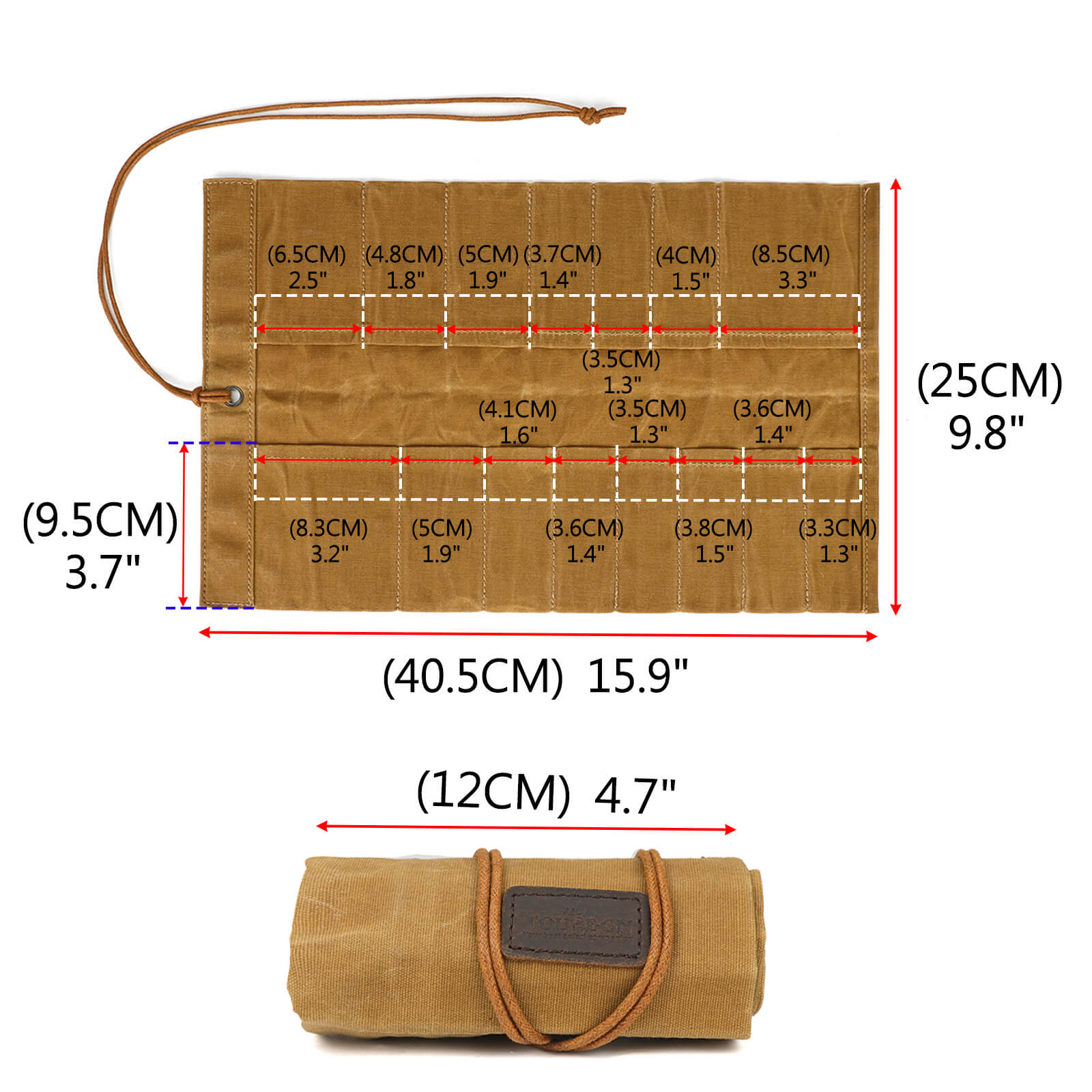 TOURBON Waxed Canvas Roll up Pouch 15 Pockets Hand Tools Organizer 