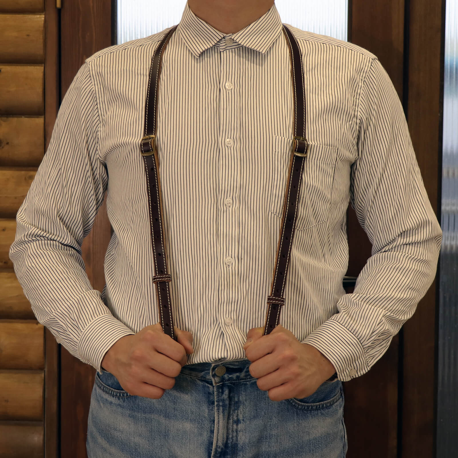 Tourbon Genuine Leather Men's Suspenders Heavy Duty Y Back Design