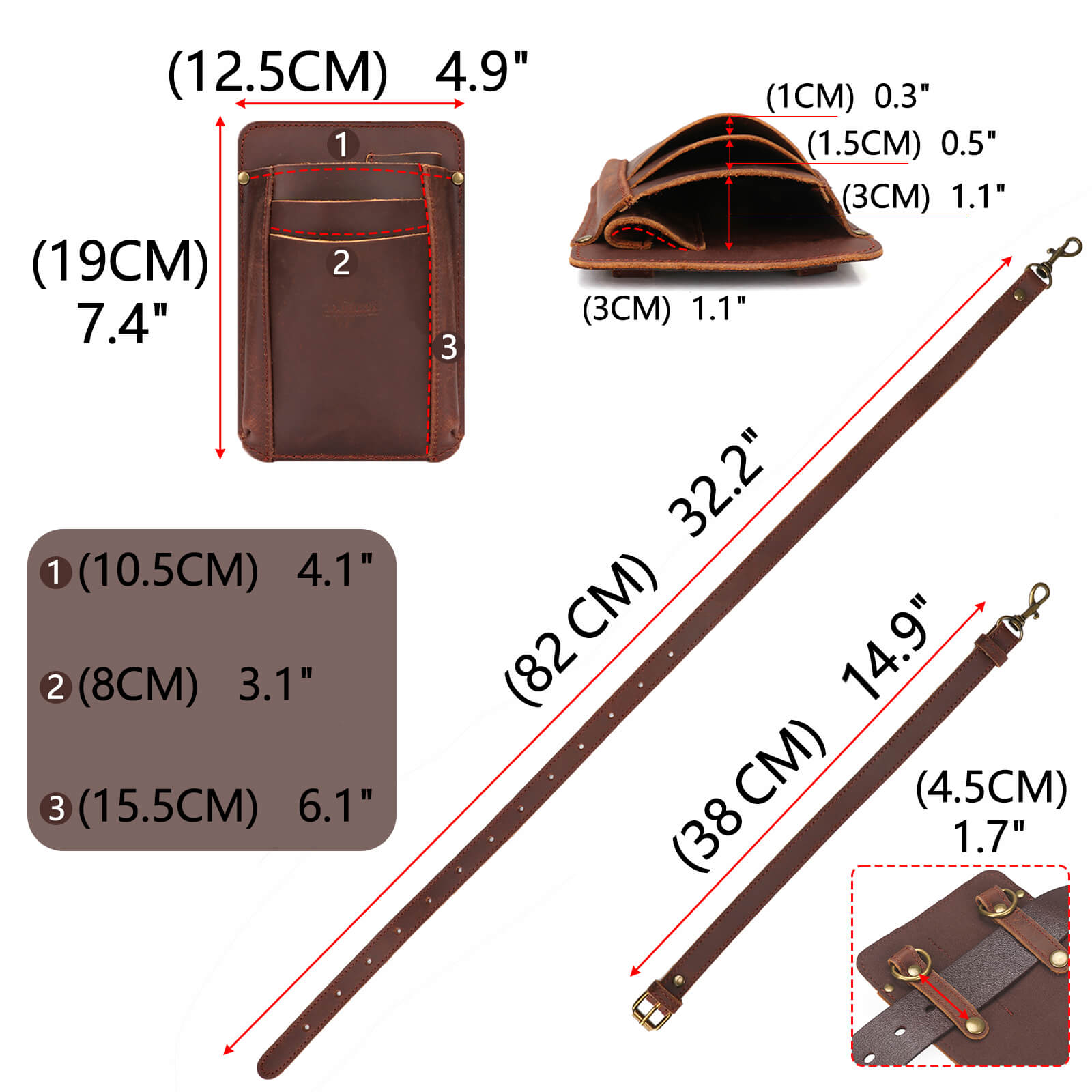 Tourbon Leather Florist Tool Waist Pouch Belt Garden Shoulder Crossbody Tools Bag