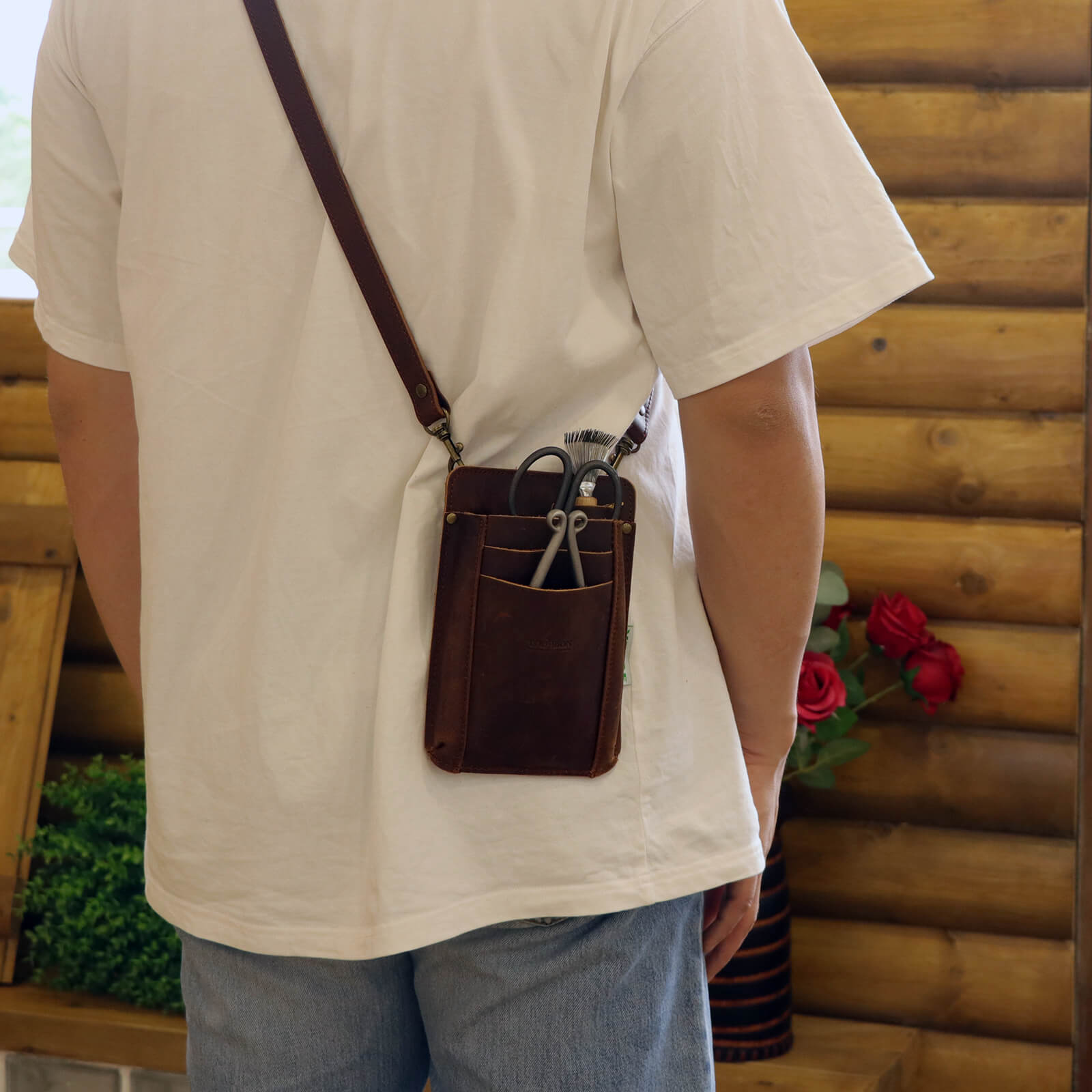 Tourbon Leather Florist Tool Waist Pouch Belt Garden Shoulder Crossbody Tools Bag