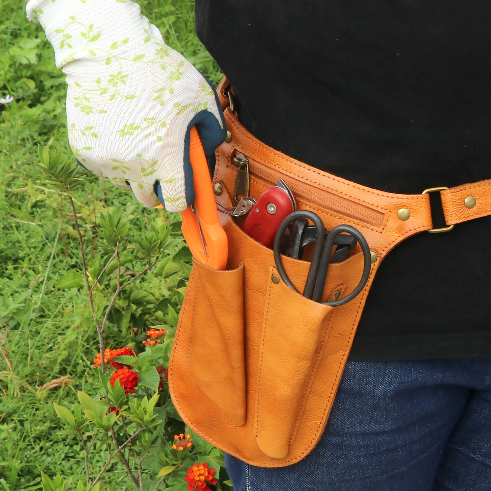 Tourbon Leather Gardening Belt Florist Tool Bag Gardener Holster 