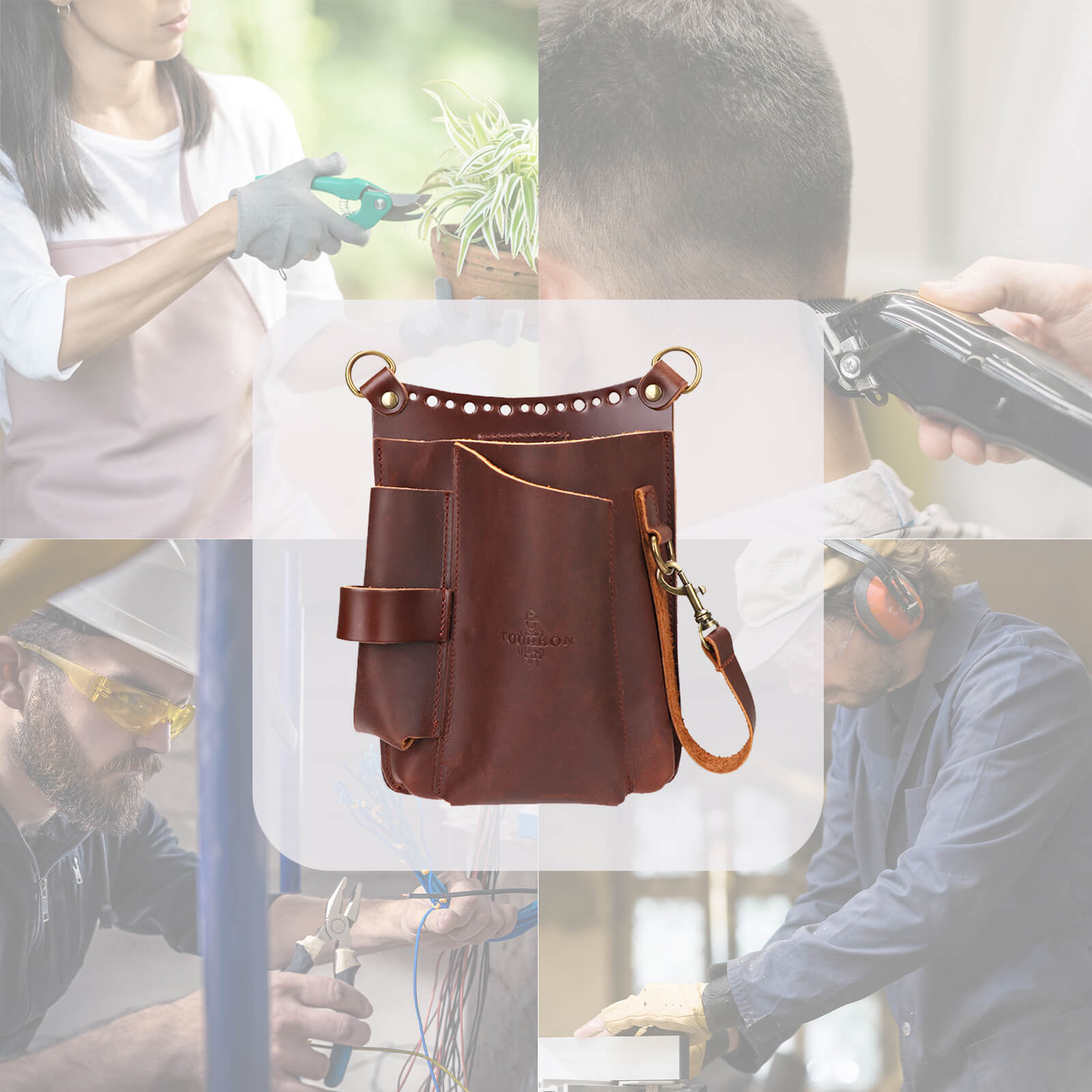 Tourbon Leather Scissor Belt Pouch Bag Electrician Gardening Holster-TOURBONSTORE