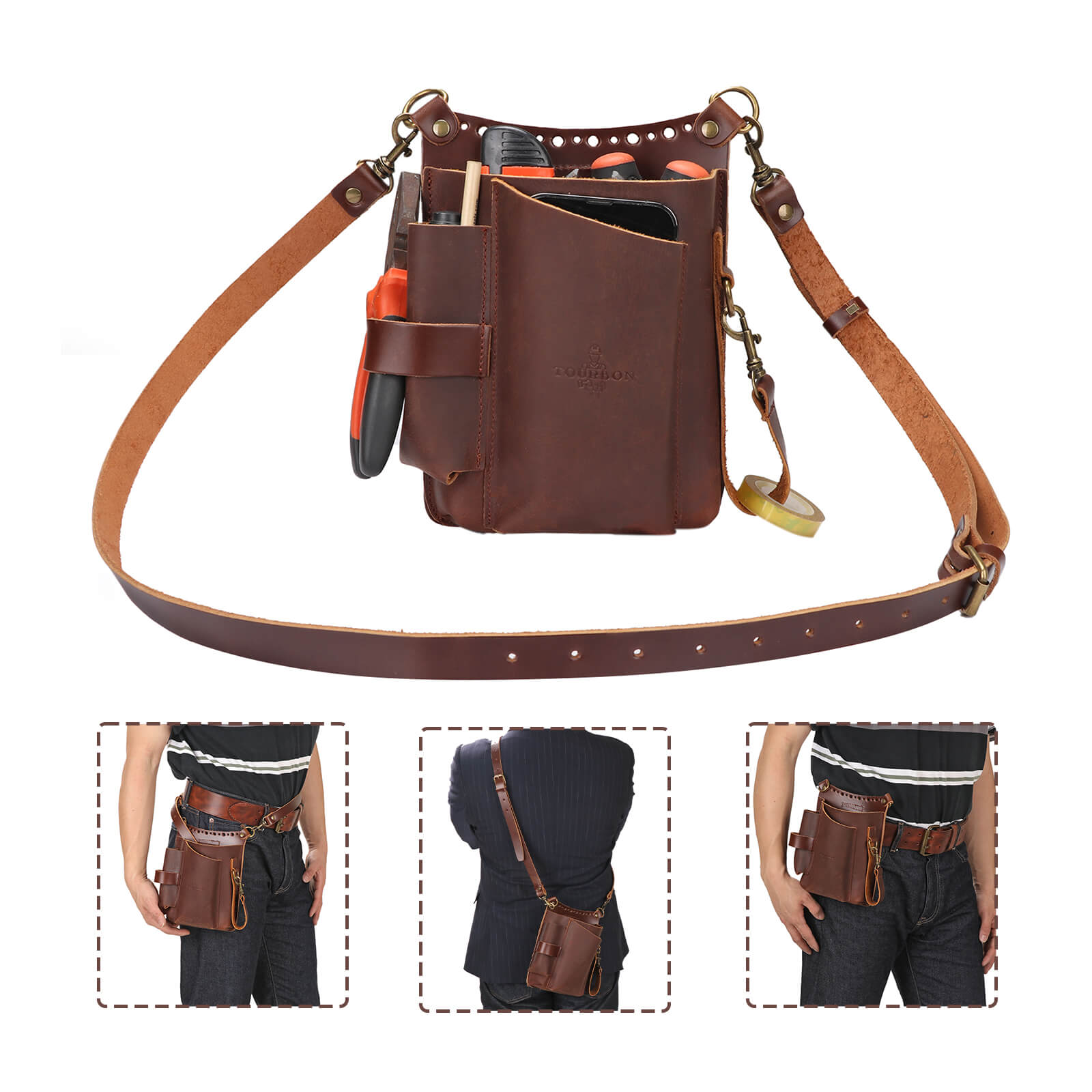 Tourbon Leather Scissor Belt Pouch Bag Electrician Gardening Holster-TOURBONSTORE