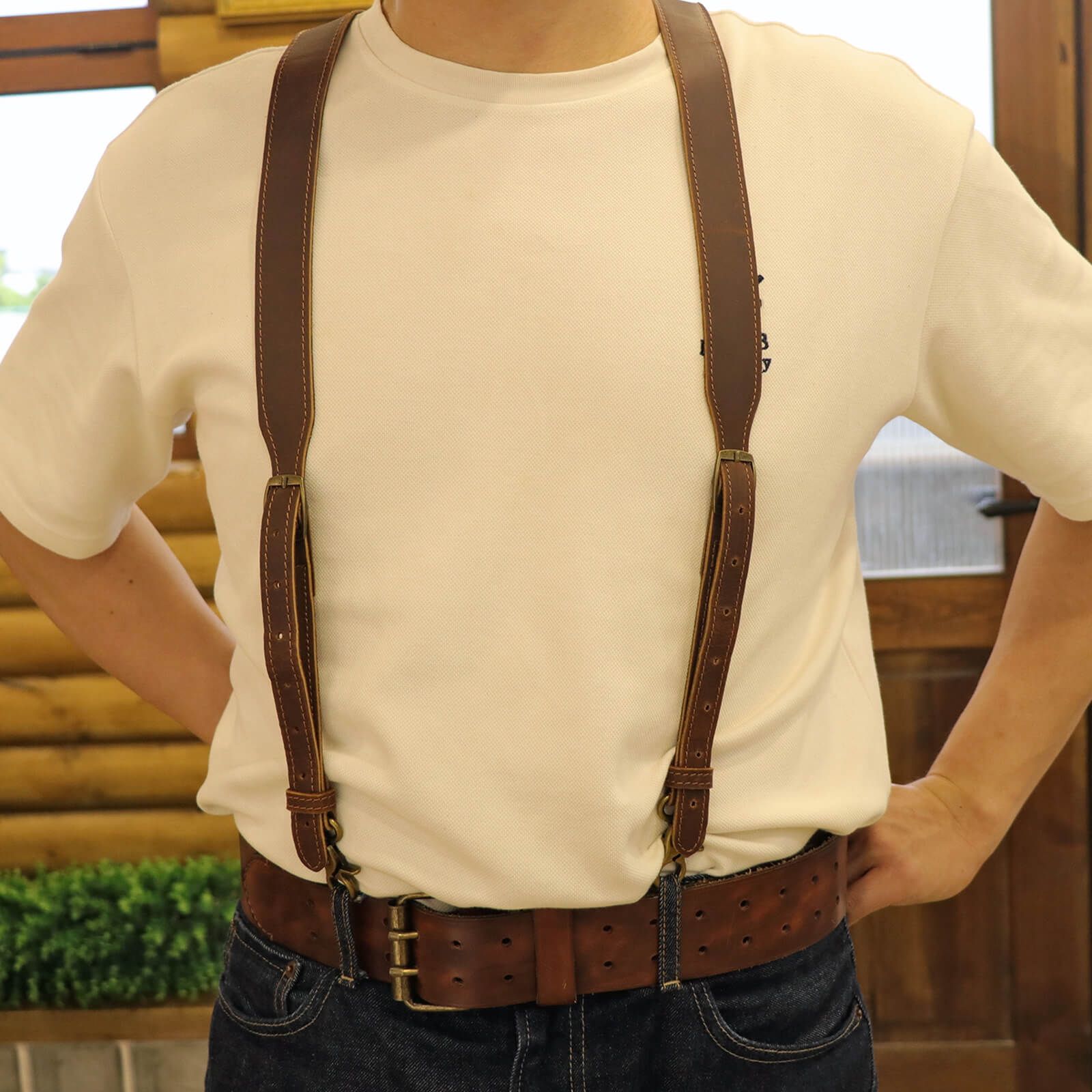 Tourbon Leather Suspenders for Men Heavy Duty Adjustable 
