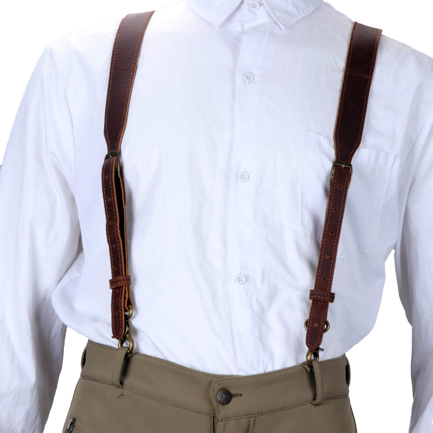 TOURBON Heavy Duty Bretels Echt Lederen Heren Bretels voor Broek Verstelbare X Vorm 1 Brede Jarretel